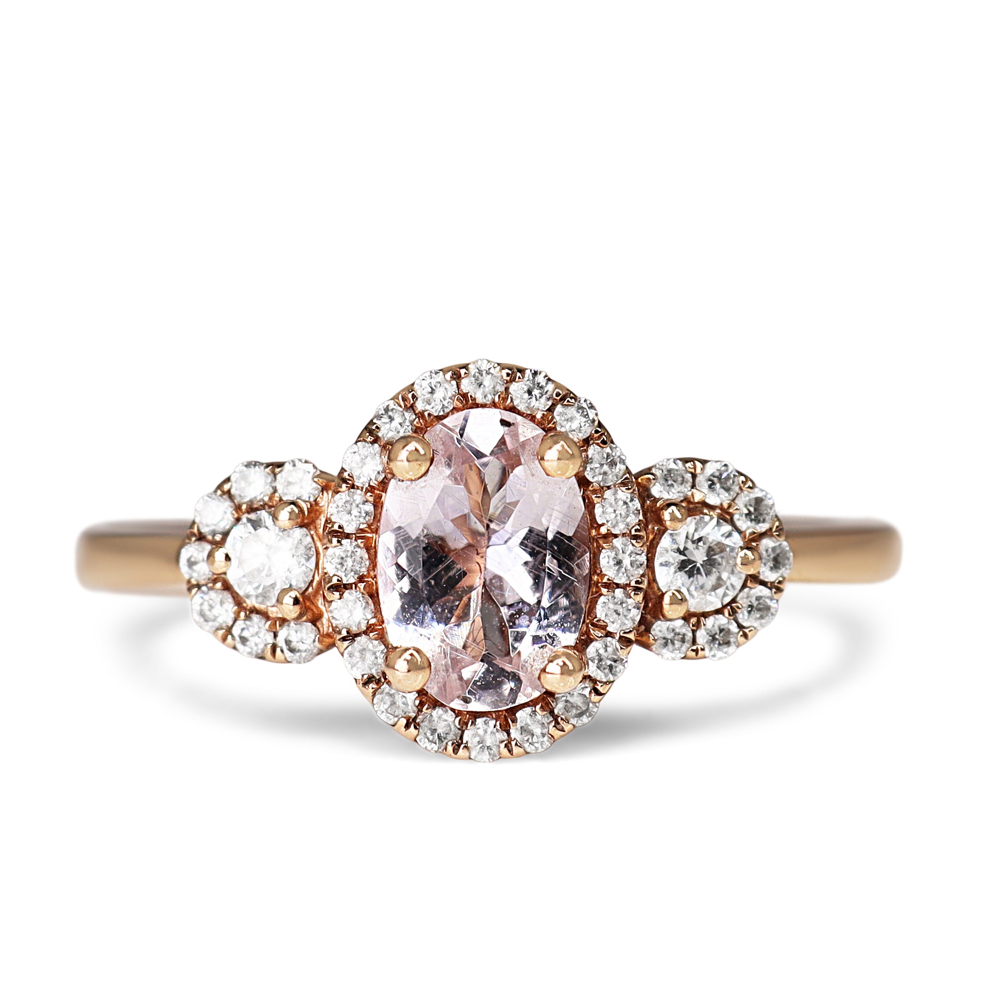 9ct Rose Gold Morganite and Diamond Halo Ring