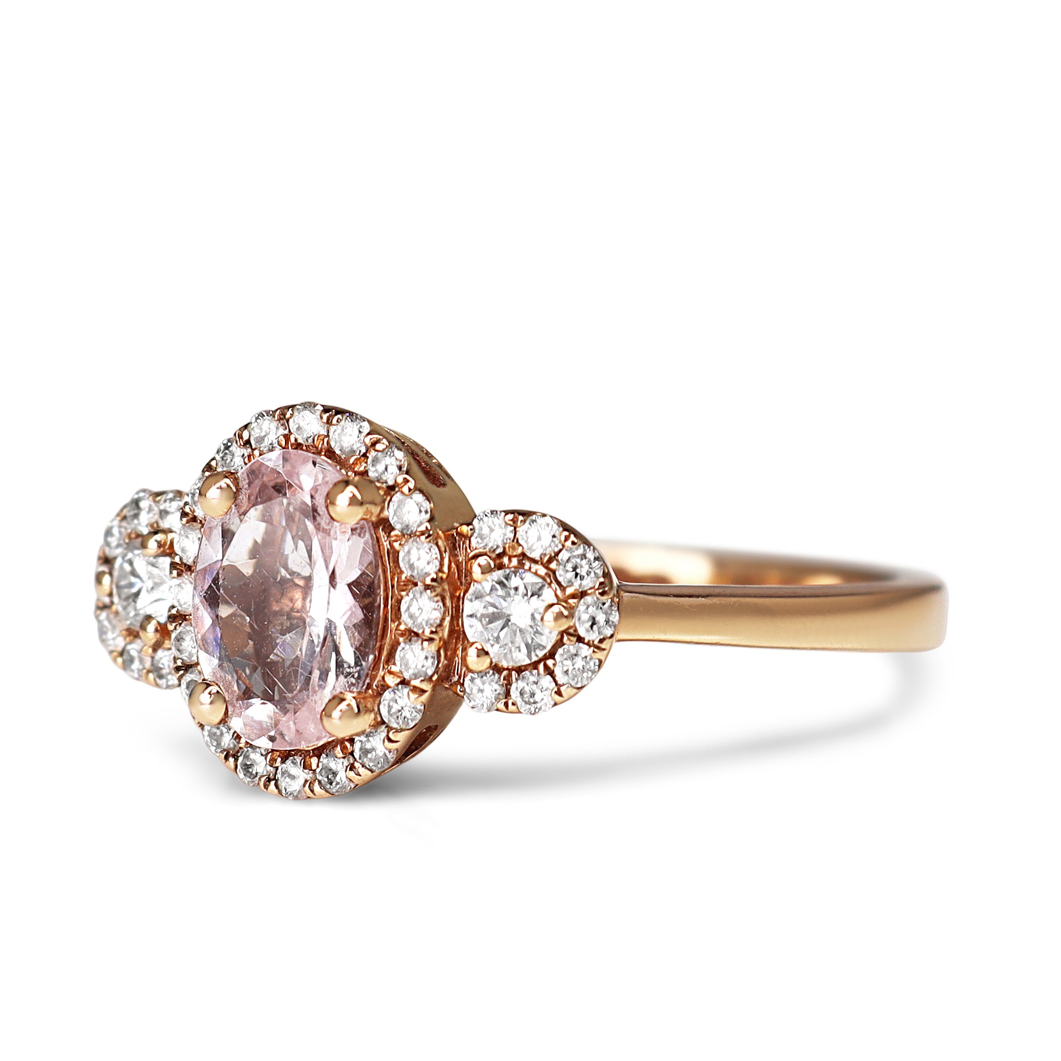 9ct Rose Gold Morganite and Diamond Halo Ring