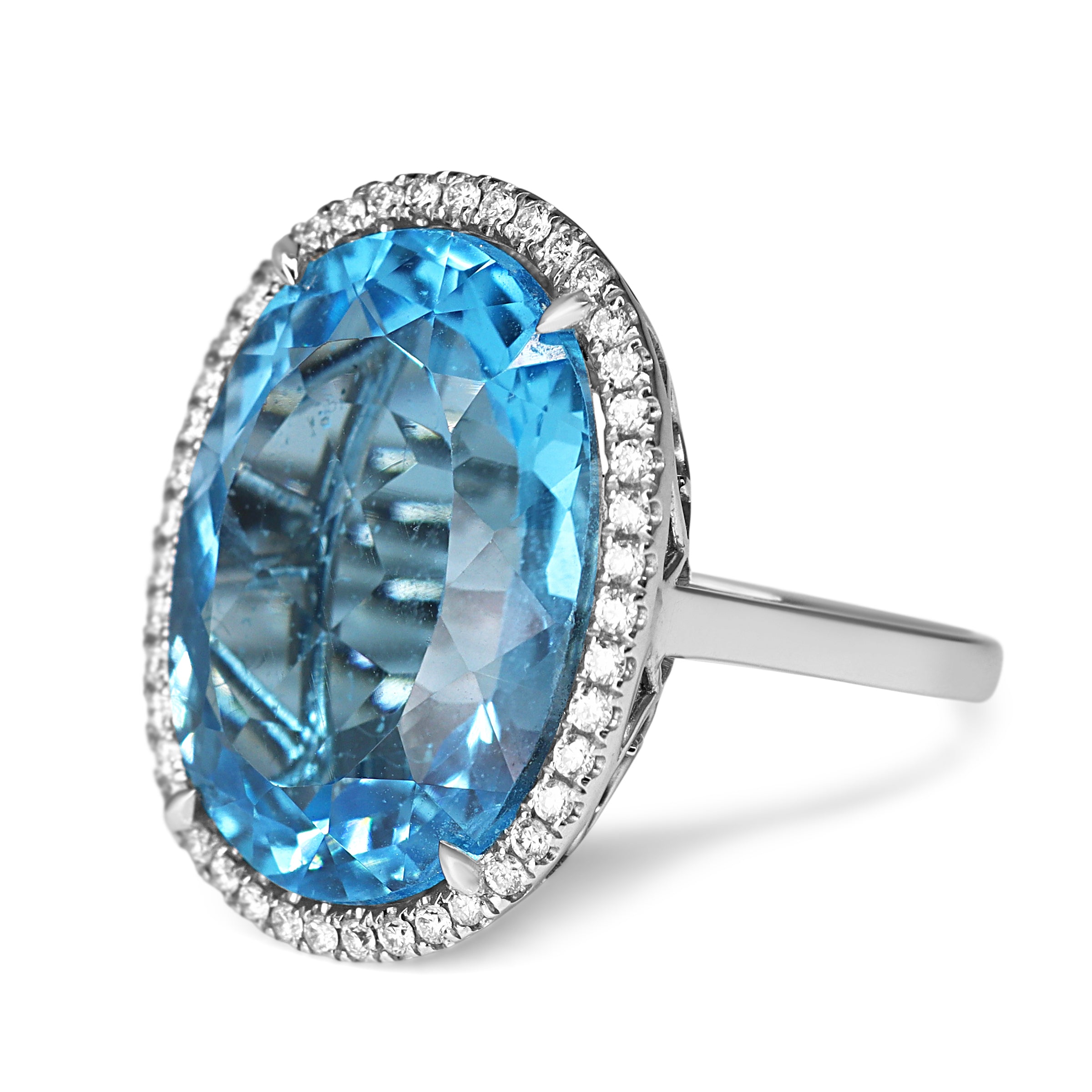 18ct White Gold Topaz and Diamond Halo Cocktail Ring
