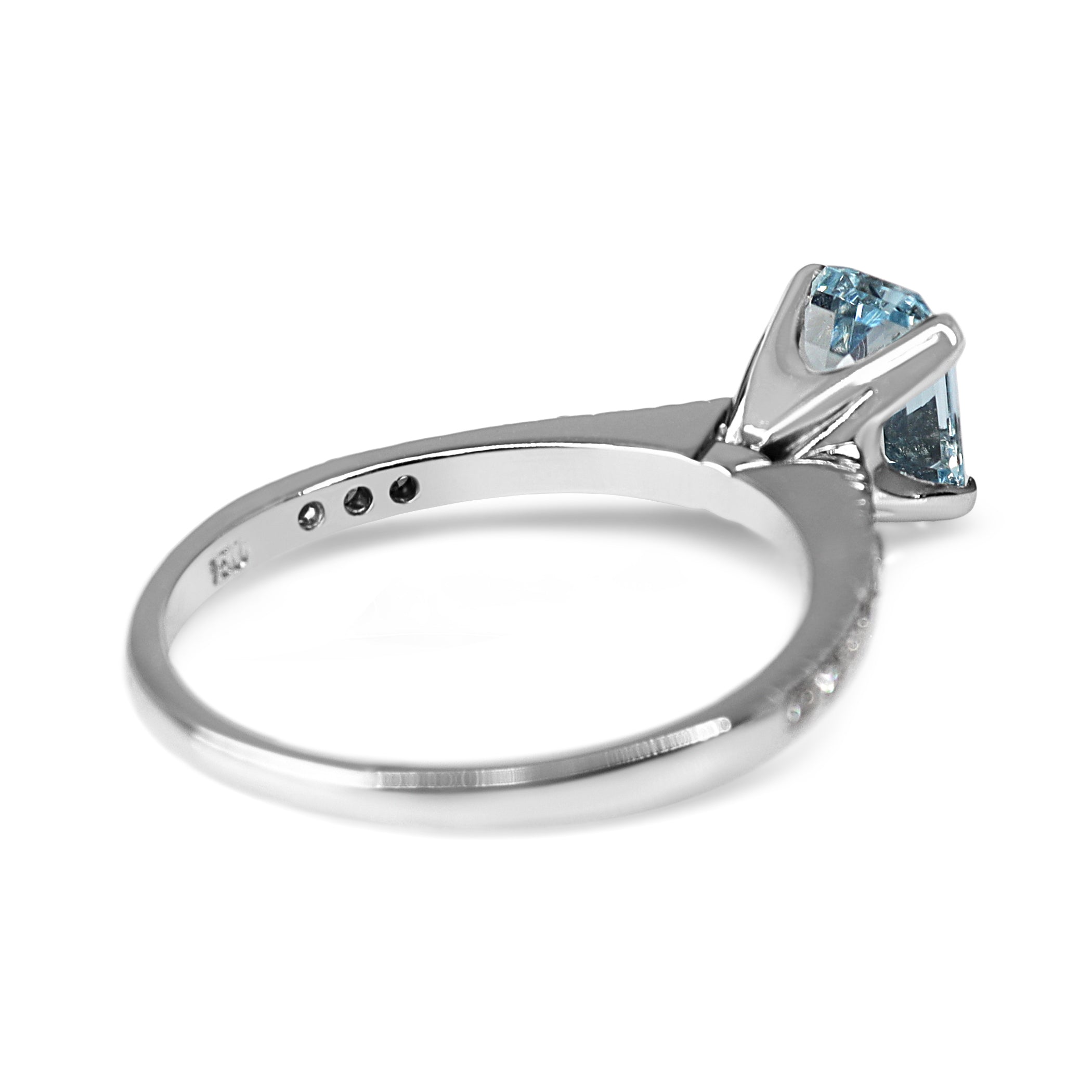 18ct White Gold Emerald Cut Aquamarine and Diamond Solitaire Ring