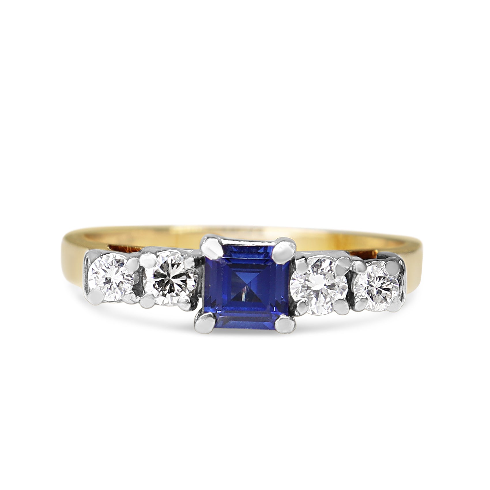 9ct Yellow and White Gold Square Sapphire and Diamond 5 Stone Ring