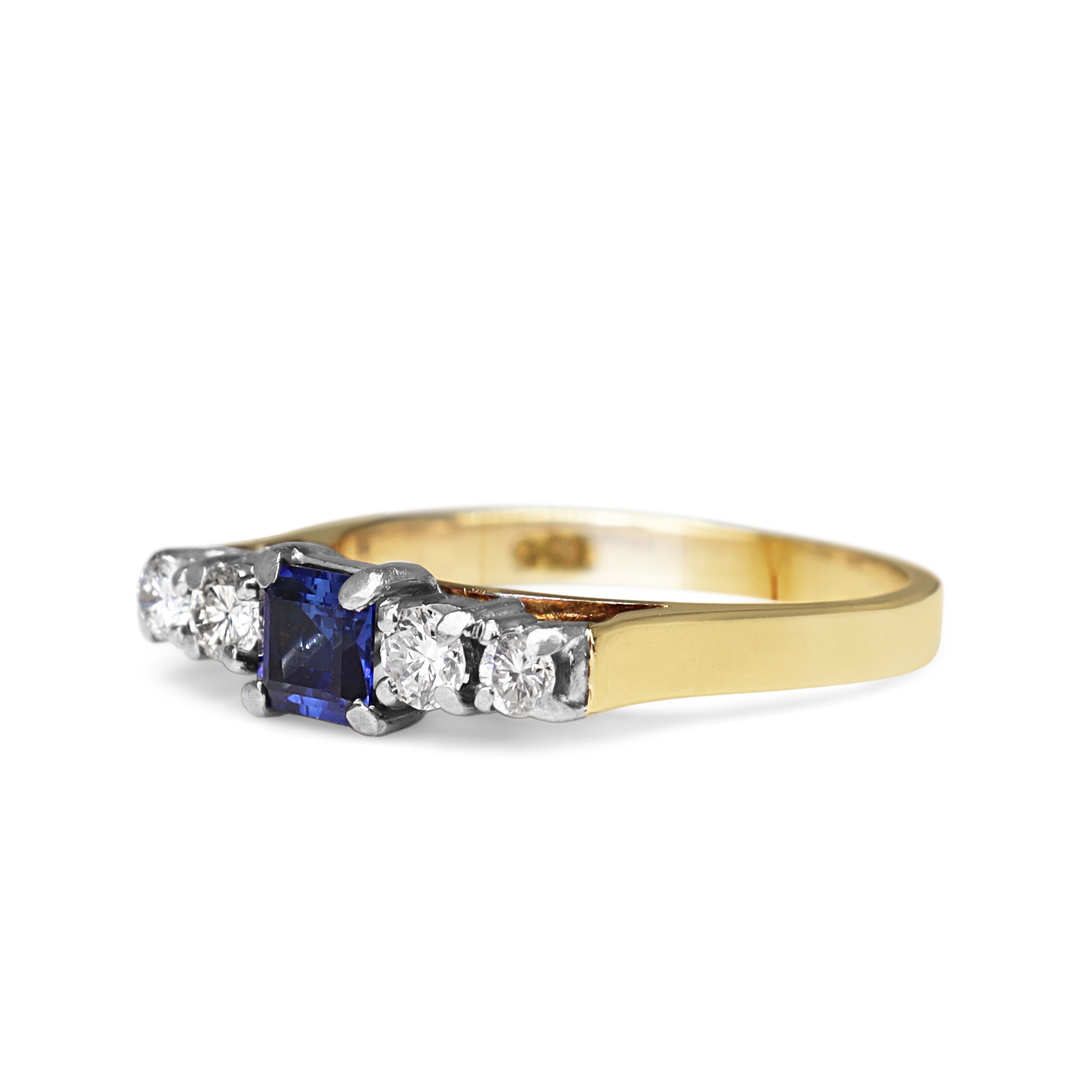9ct Yellow and White Gold Square Sapphire and Diamond 5 Stone Ring