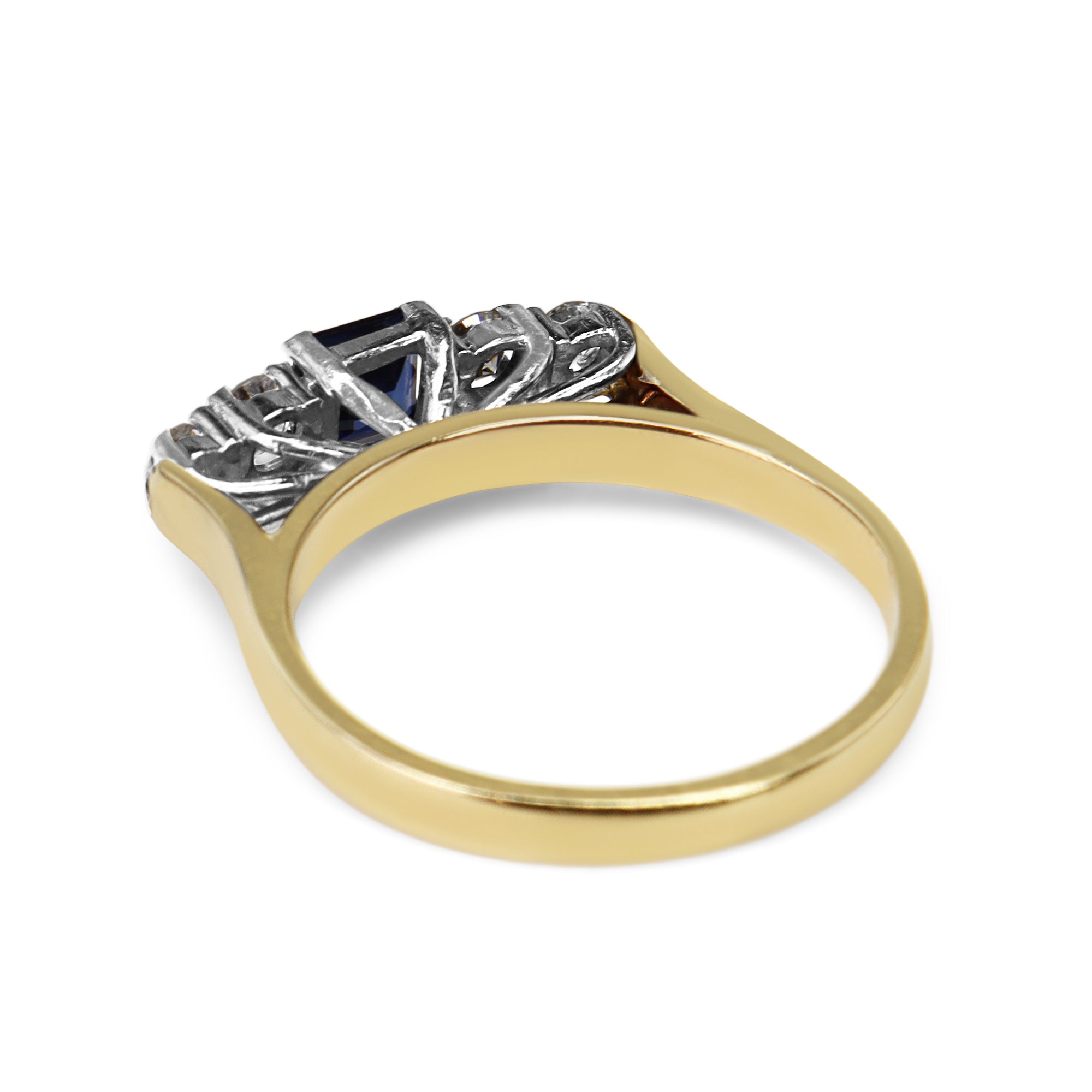 9ct Yellow and White Gold Square Sapphire and Diamond 5 Stone Ring