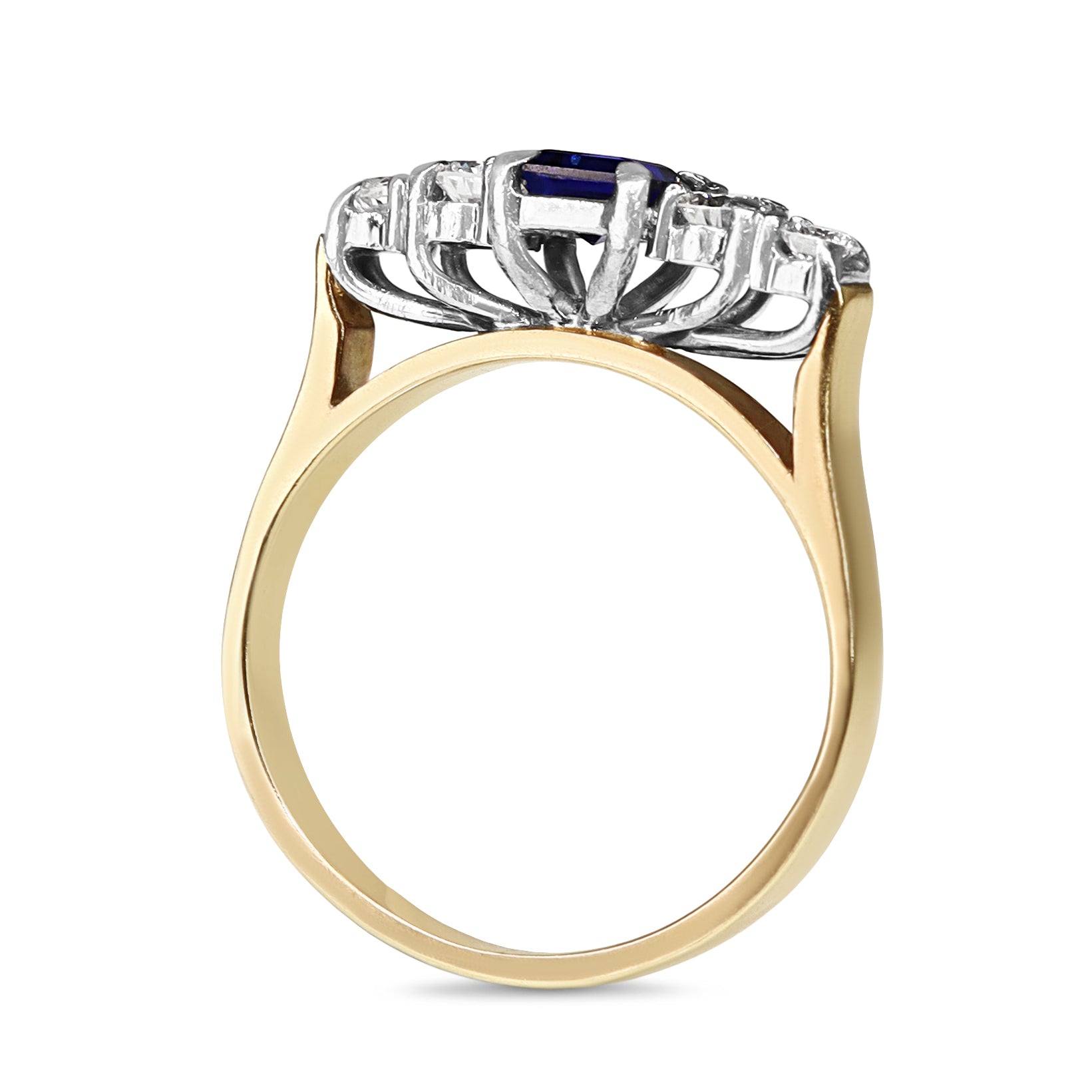 9ct Yellow and White Gold Square Sapphire and Diamond 5 Stone Ring