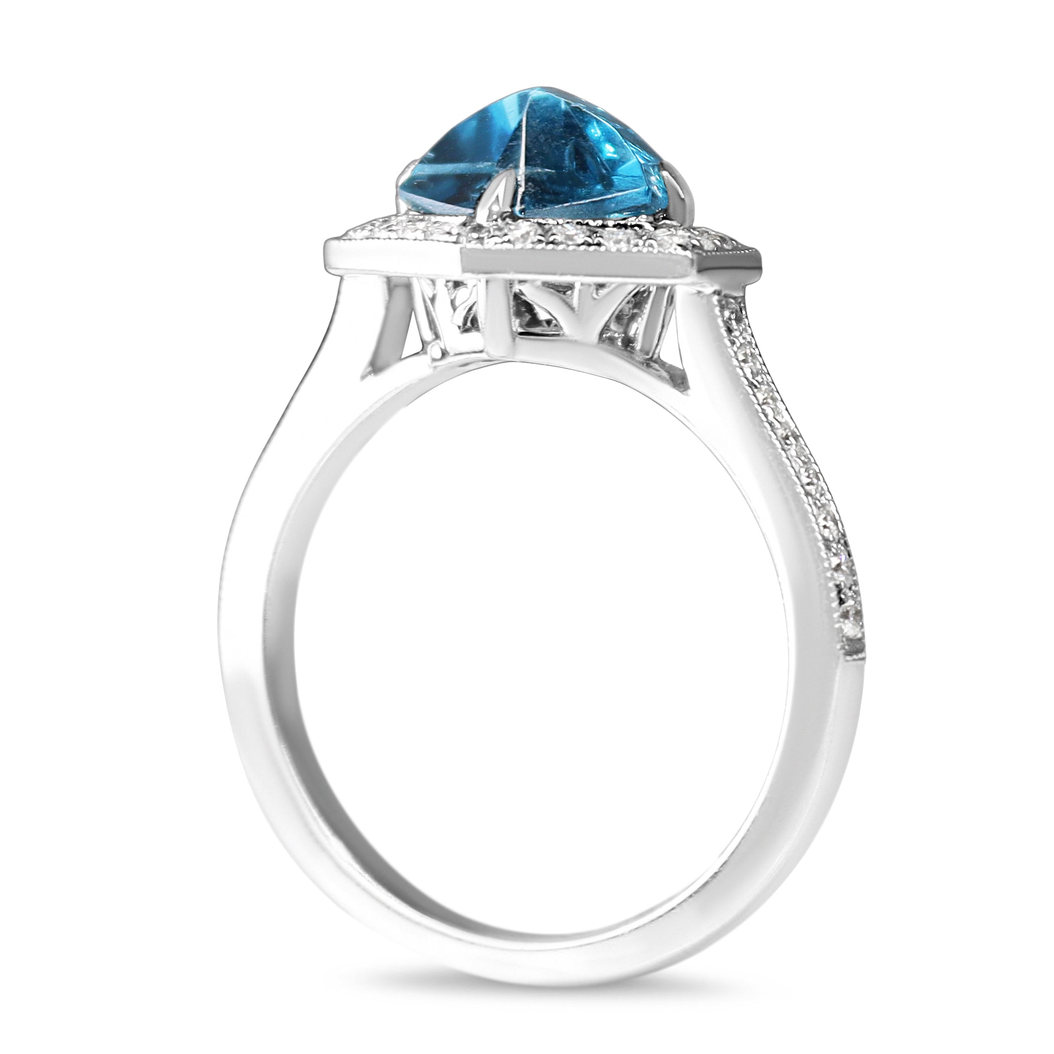 18ct White Gold Fancy Cut Topaz and Diamond Hexagon Halo Ring