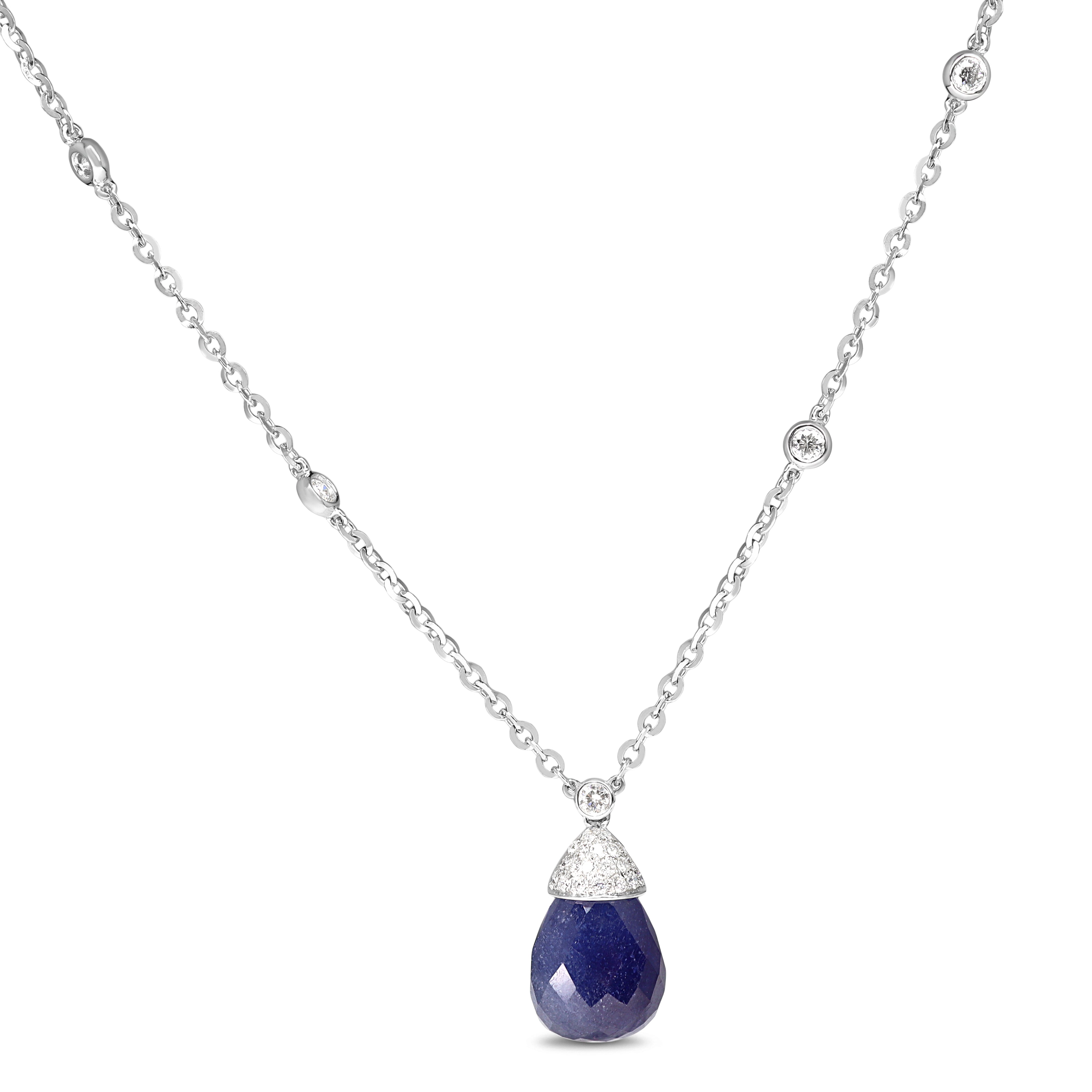 18ct White Gold Briolette Sapphire and Pavé Diamond Necklace