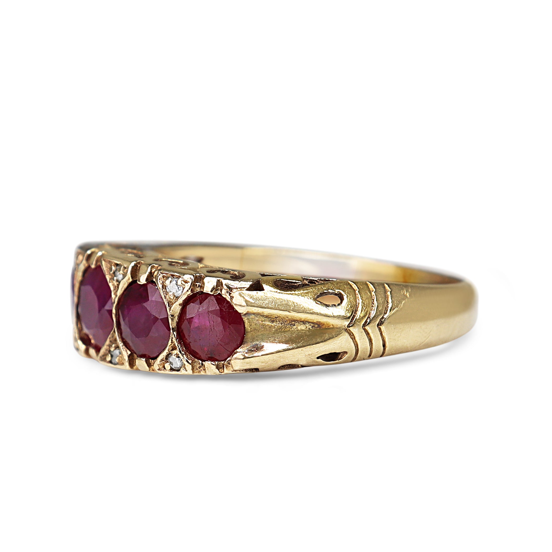 9ct Yellow Gold 5 Stone Ruby and Diamond Vintage Ring