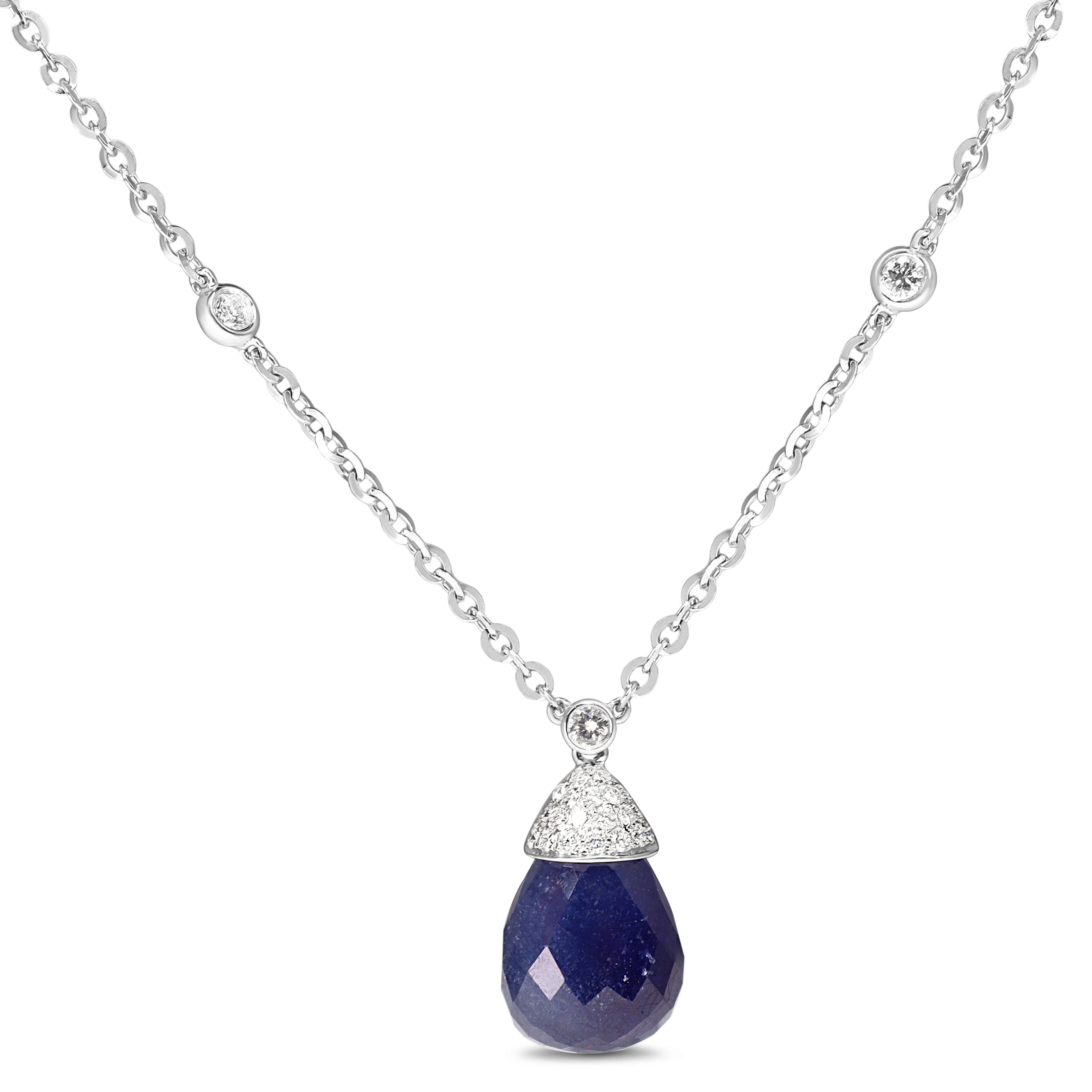 18ct White Gold Briolette Sapphire and Pavé Diamond Necklace