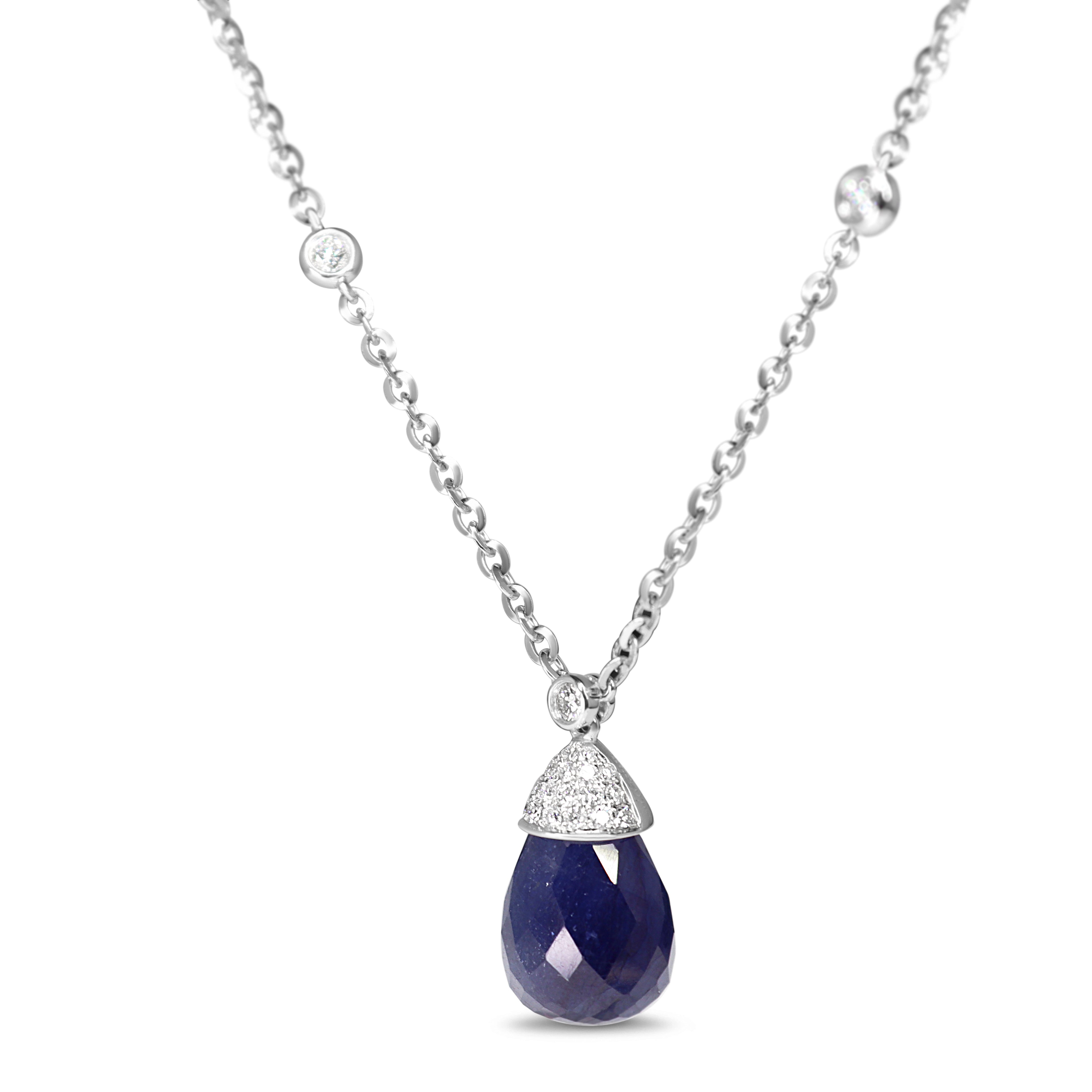 18ct White Gold Briolette Sapphire and Pavé Diamond Necklace