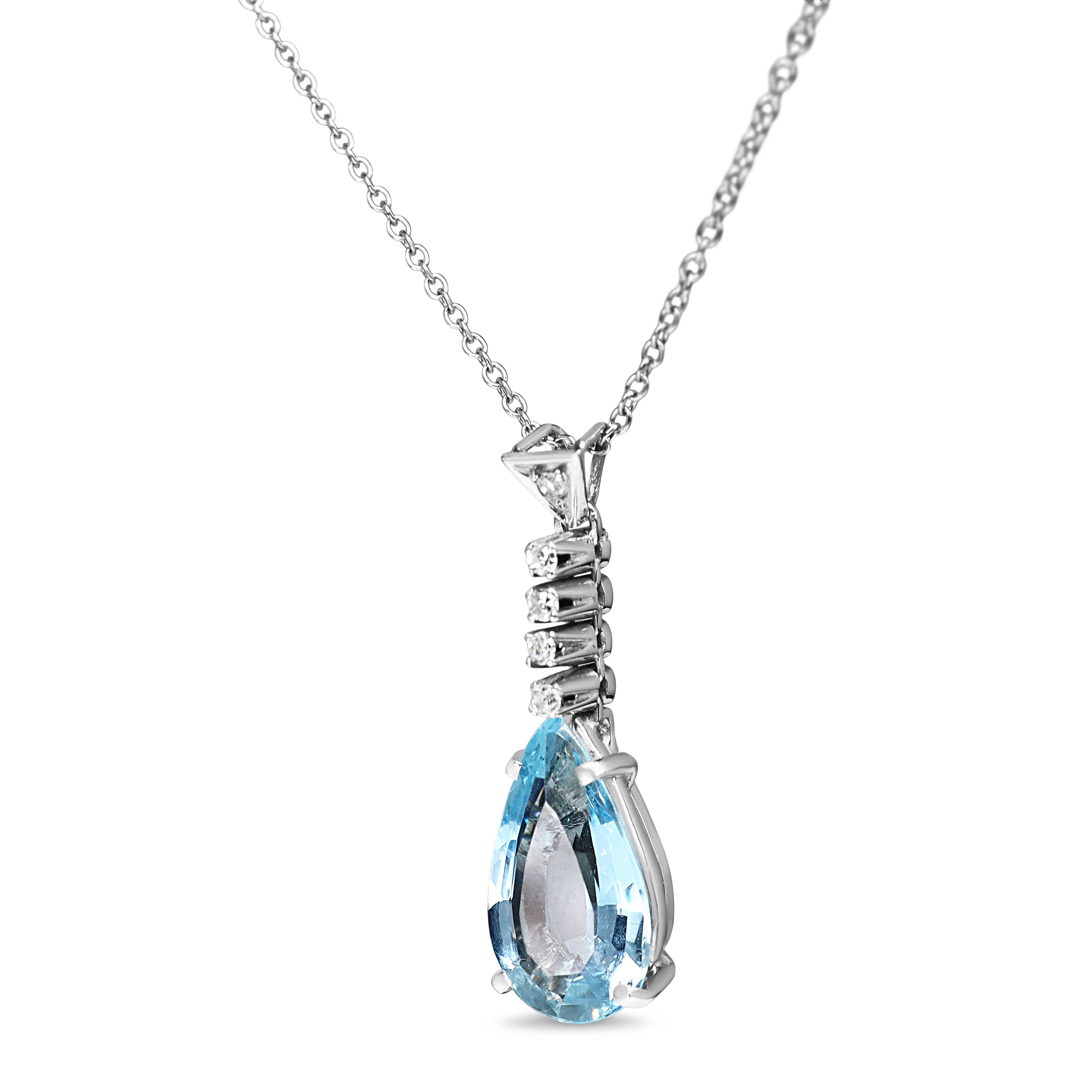 18ct White Gold Pear Aquamarine and Diamond Drop Necklace