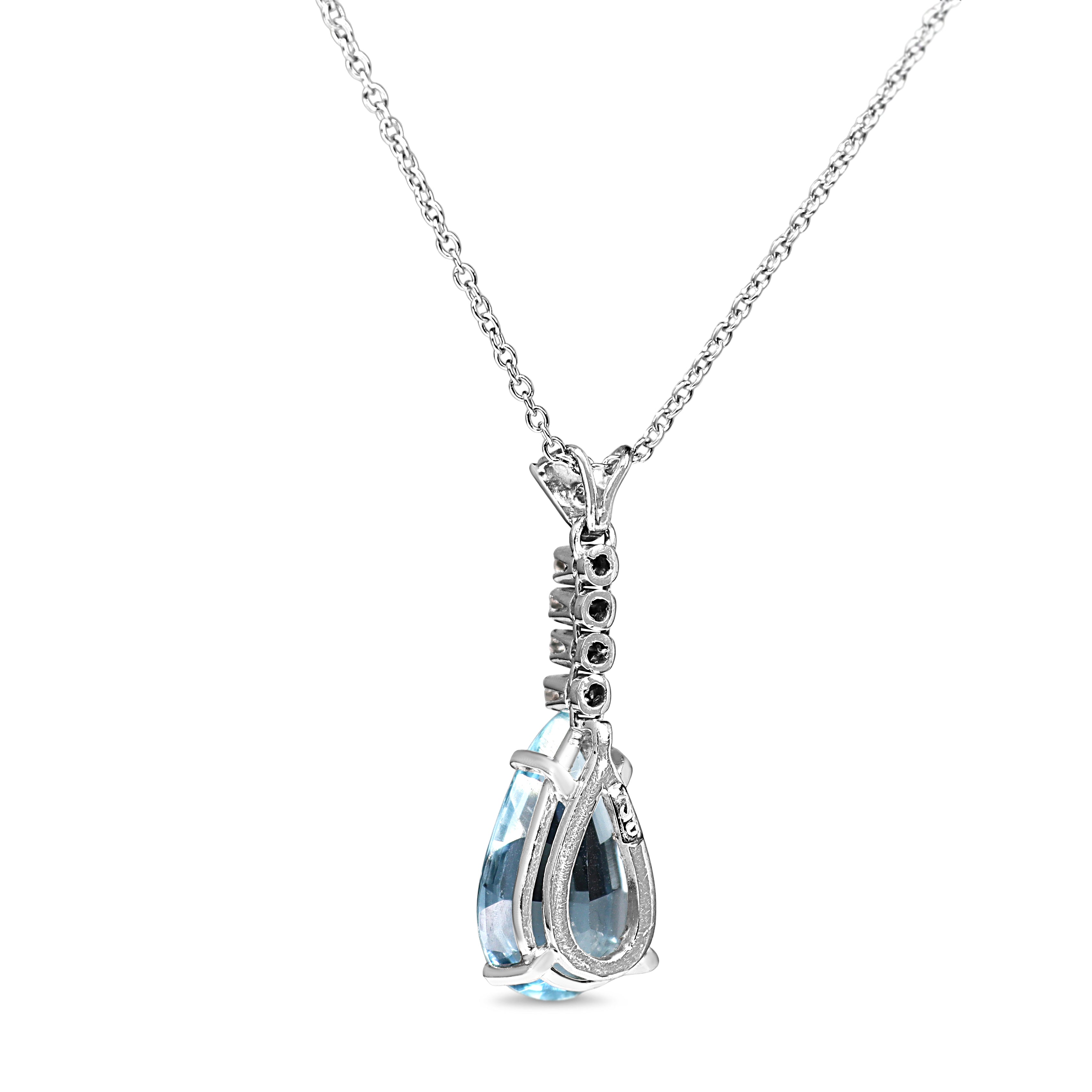 18ct White Gold Pear Aquamarine and Diamond Drop Necklace