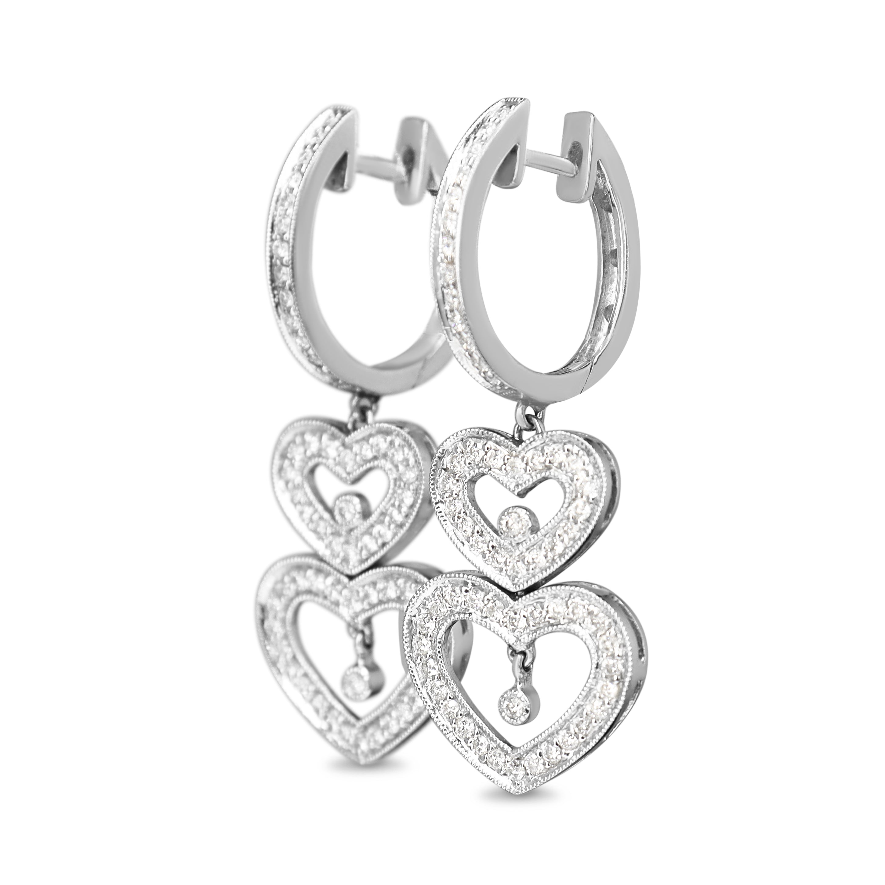 18ct White Gold Diamond Heart Drop Earrings