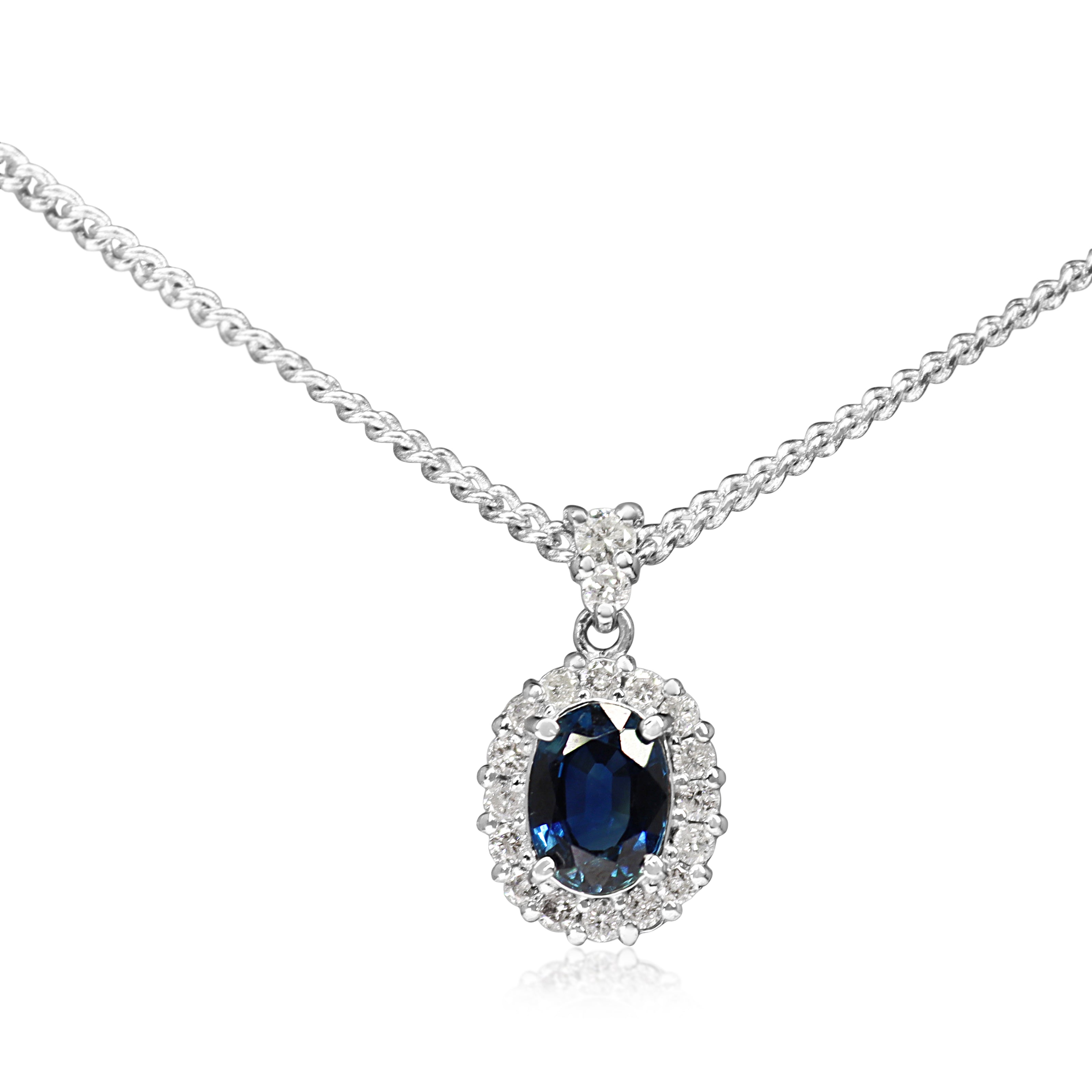 Platinum Sapphire and Diamond Halo Pendant