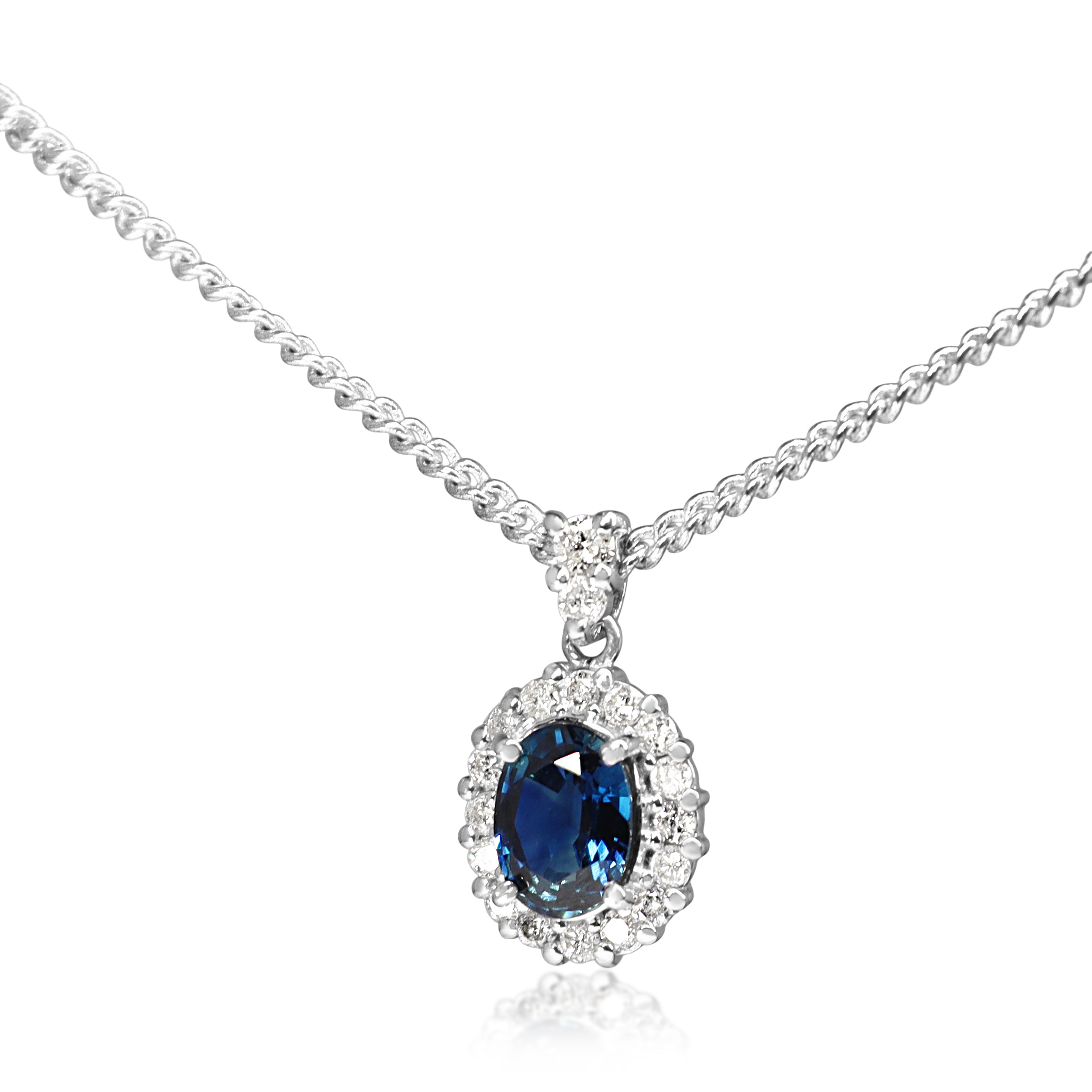 Platinum Sapphire and Diamond Halo Pendant