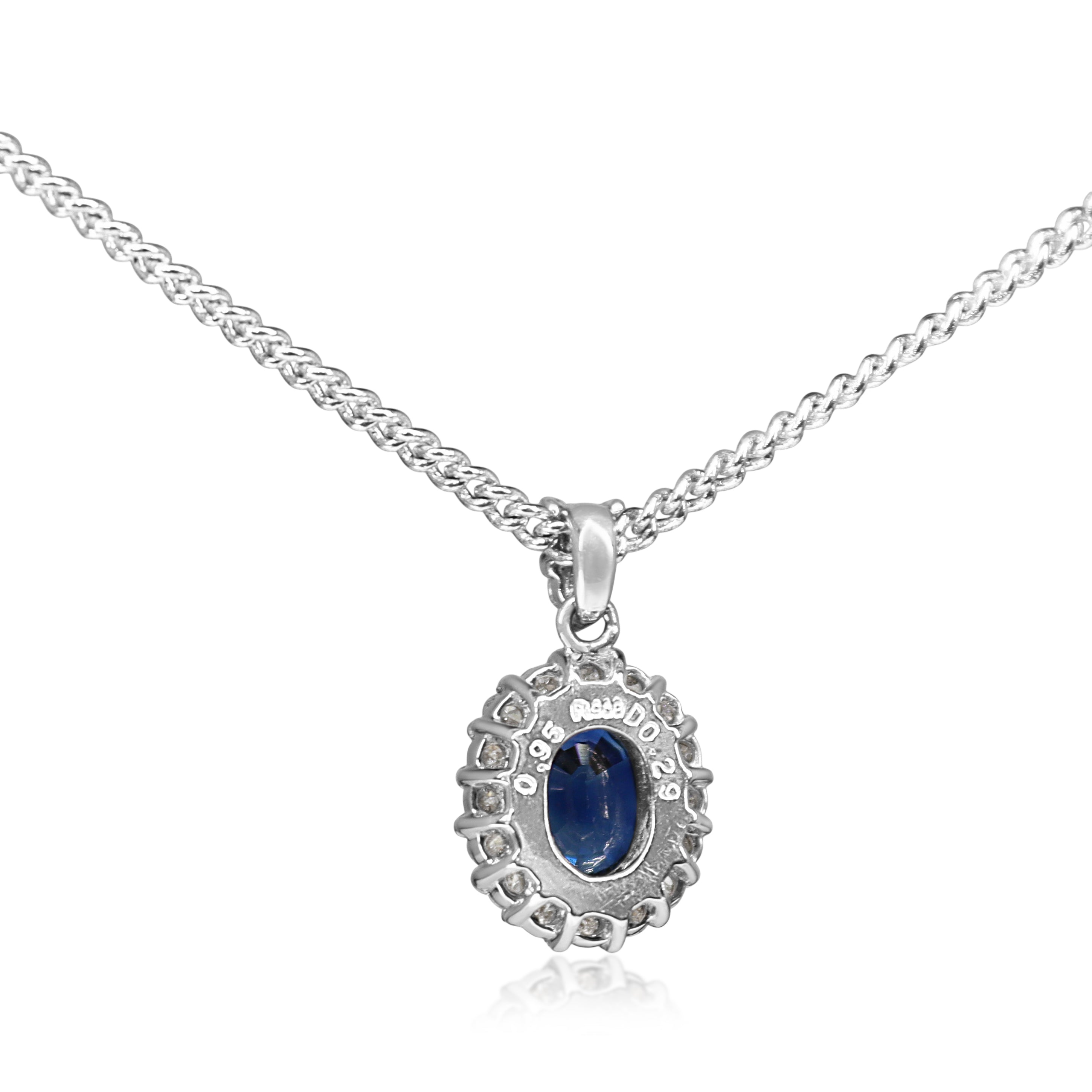 Platinum Sapphire and Diamond Halo Pendant