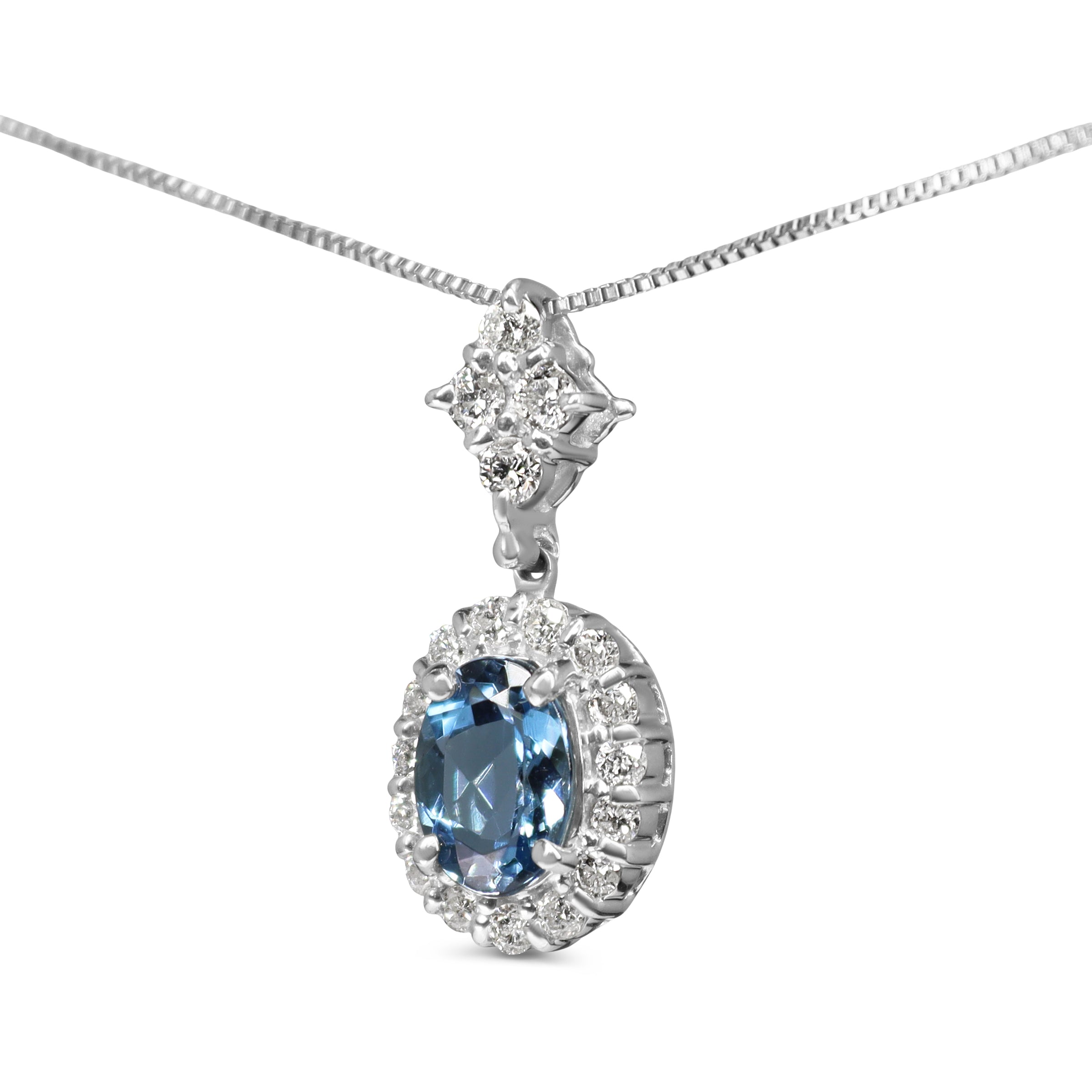 Platinum Aquamarine and Diamond Halo Necklace