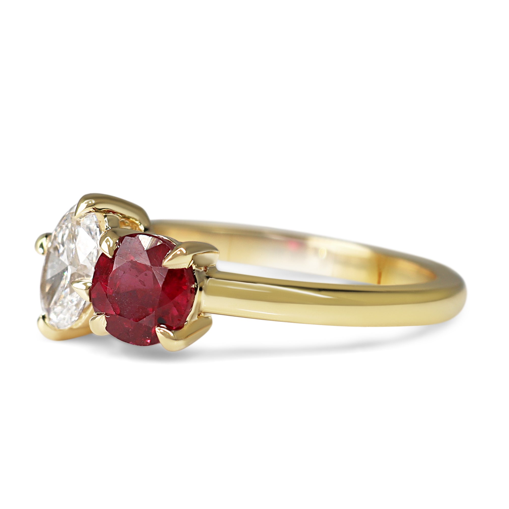18ct Yellow Gold Ruby and Oval Diamond Moi et Toi Ring