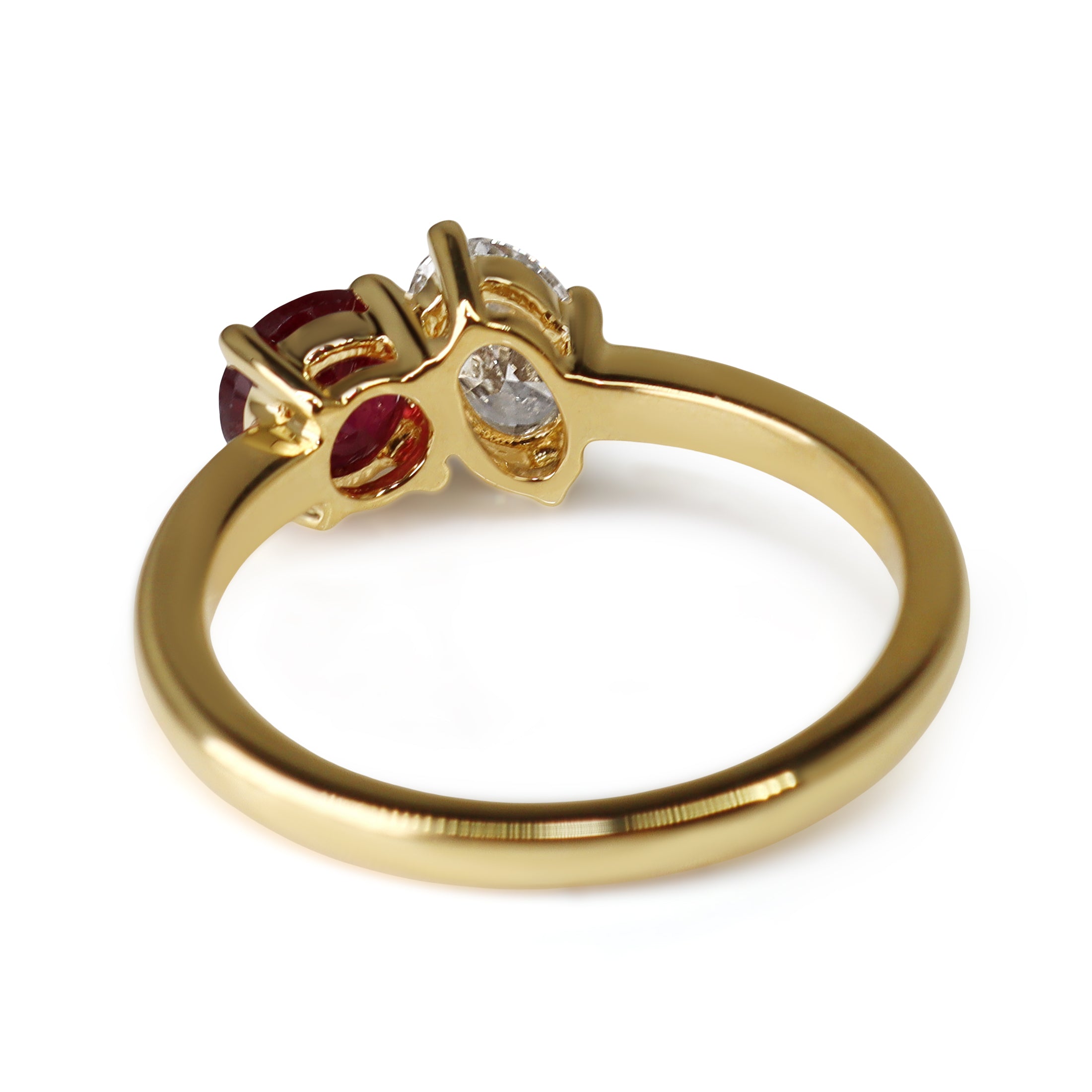 18ct Yellow Gold Ruby and Oval Diamond Moi et Toi Ring