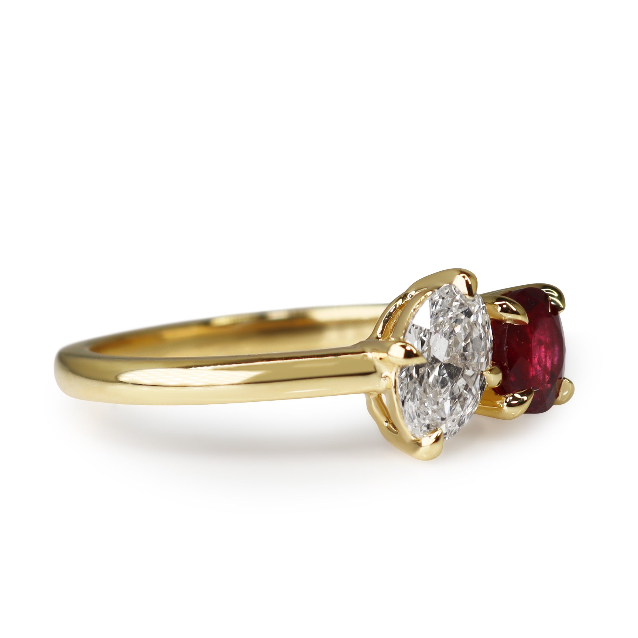 18ct Yellow Gold Ruby and Oval Diamond Moi et Toi Ring