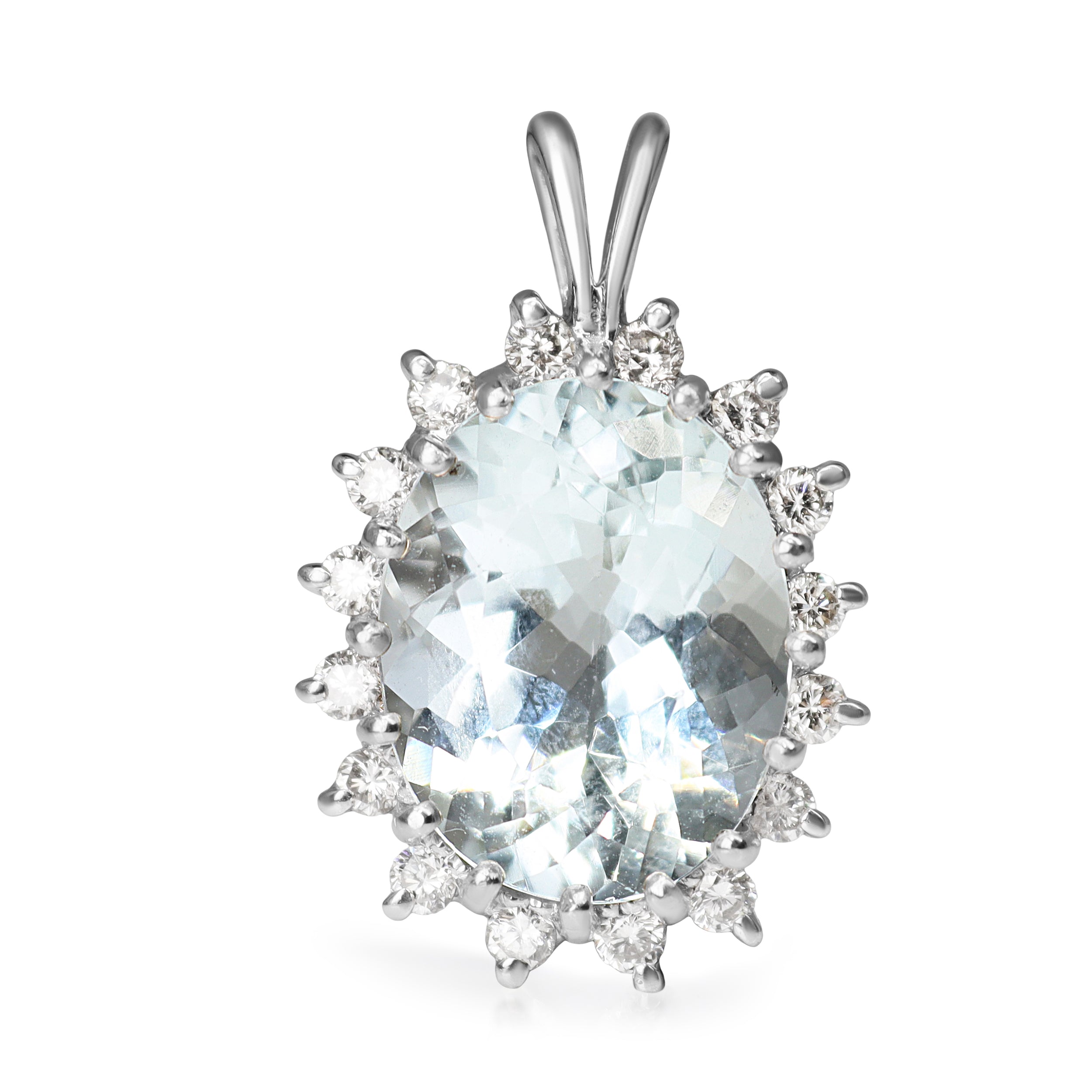 14ct White Gold Aquamarine and Diamond Halo Pendant