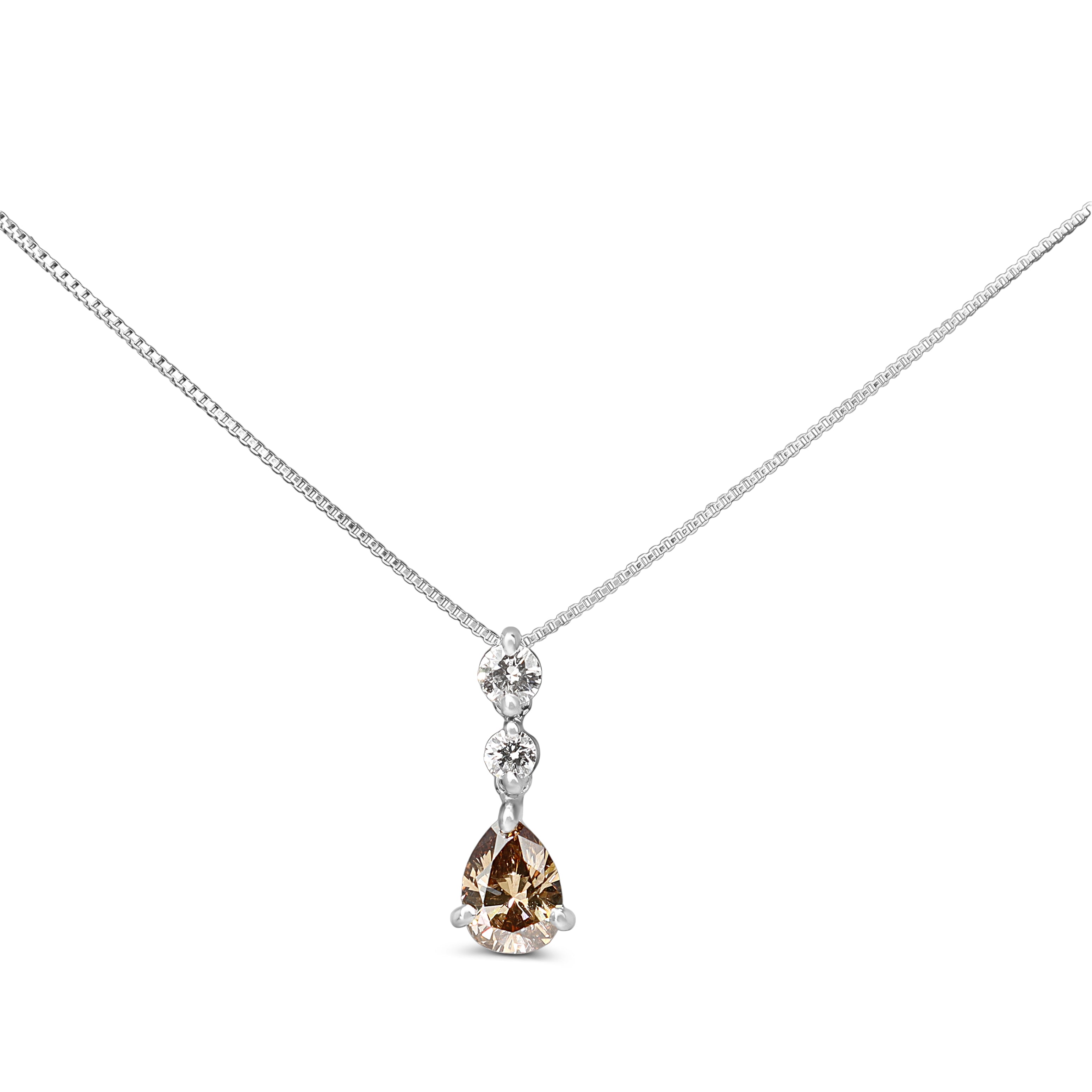 Platinum Champagne Pear and White Diamond Drop Necklace