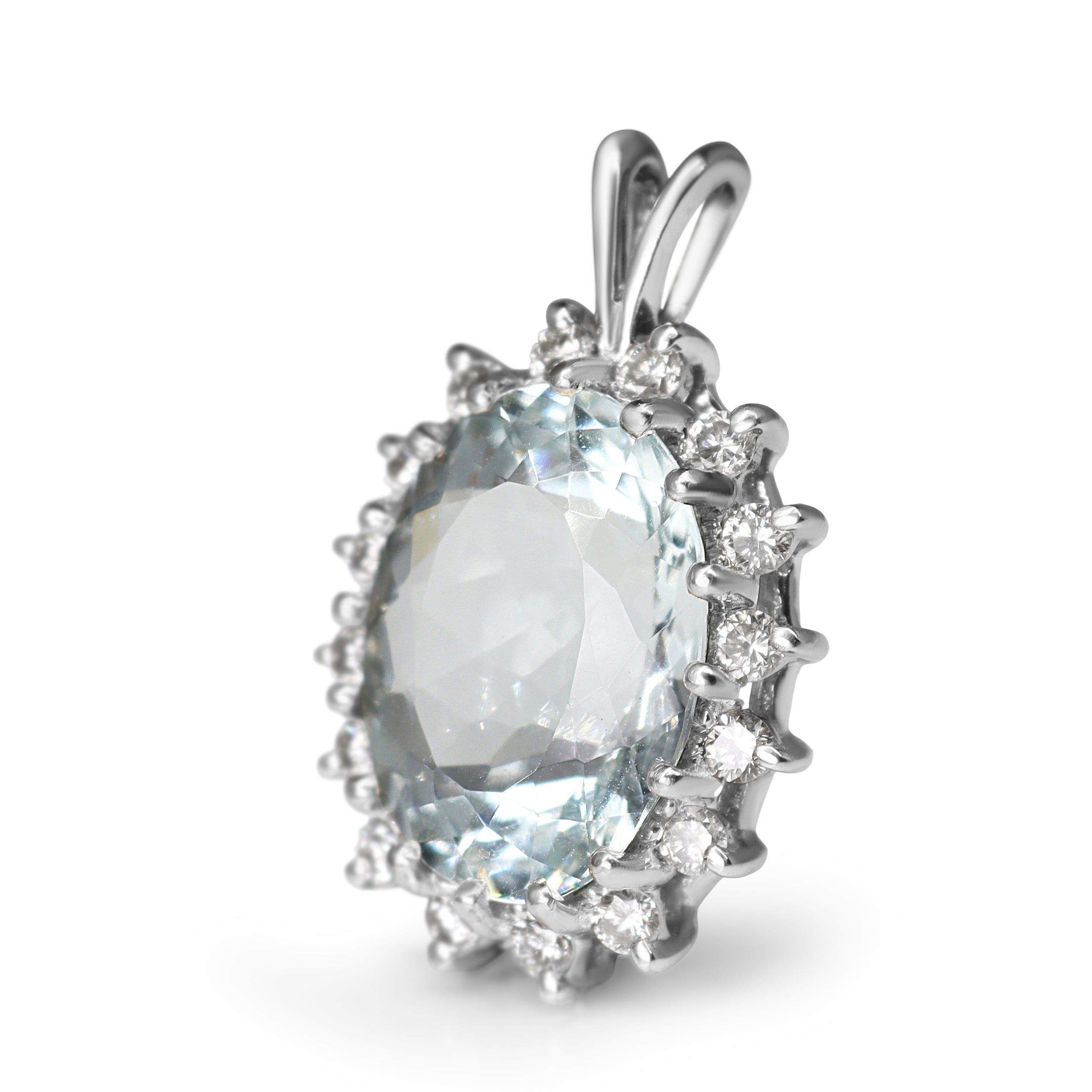 14ct White Gold Aquamarine and Diamond Halo Pendant