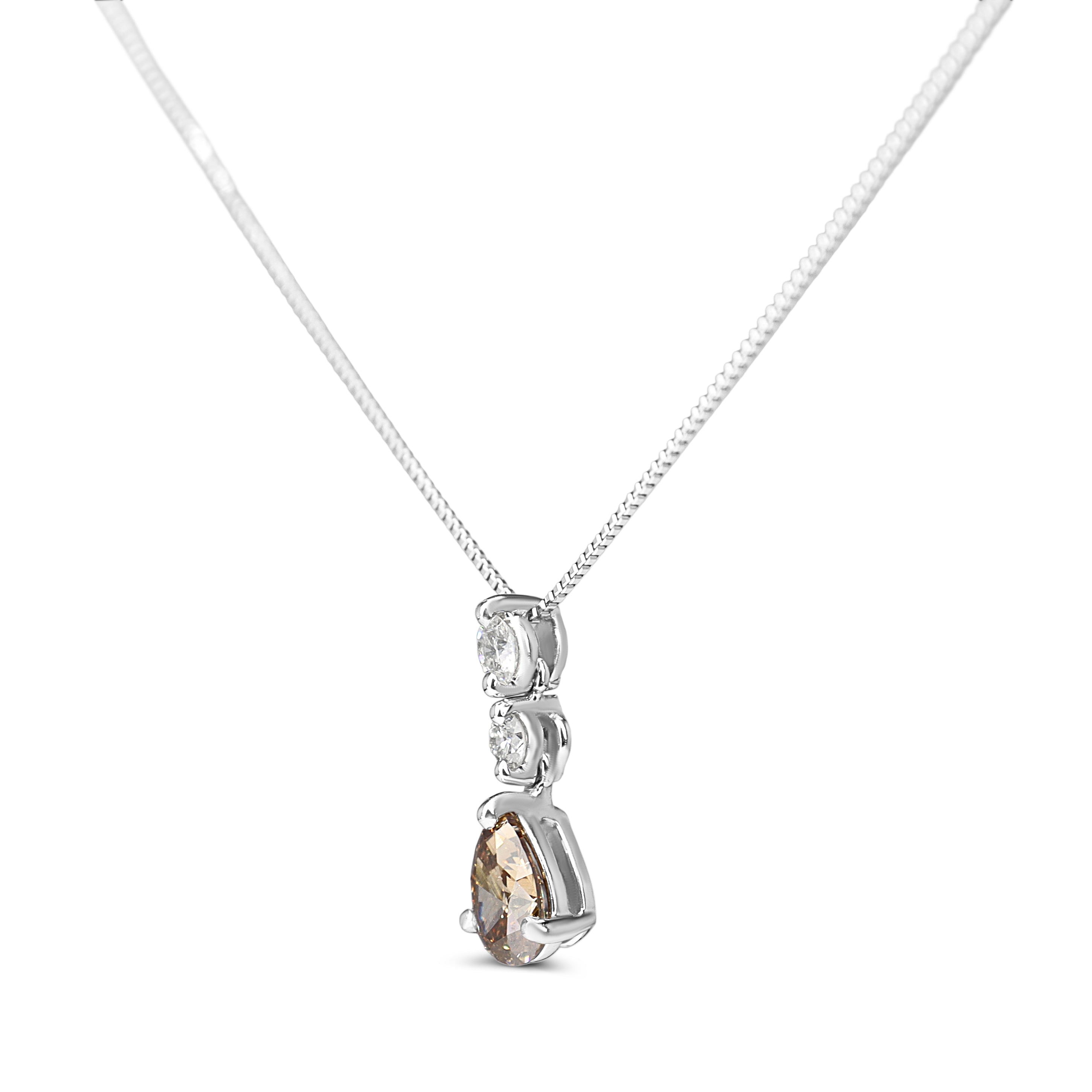 Platinum Champagne Pear and White Diamond Drop Necklace