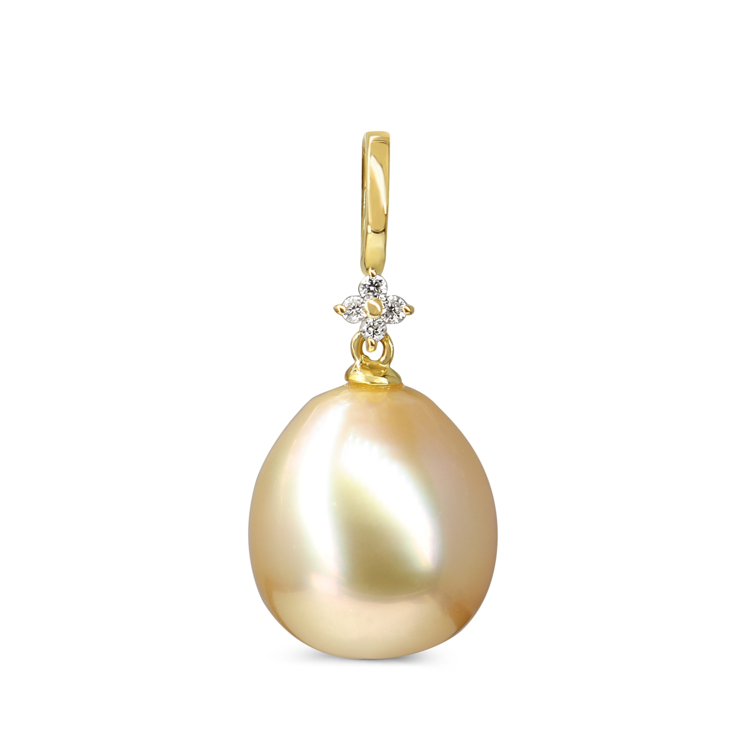18ct Yellow Gold 13mm Golden South Sea Pearl and Diamond Enhancer Pendant