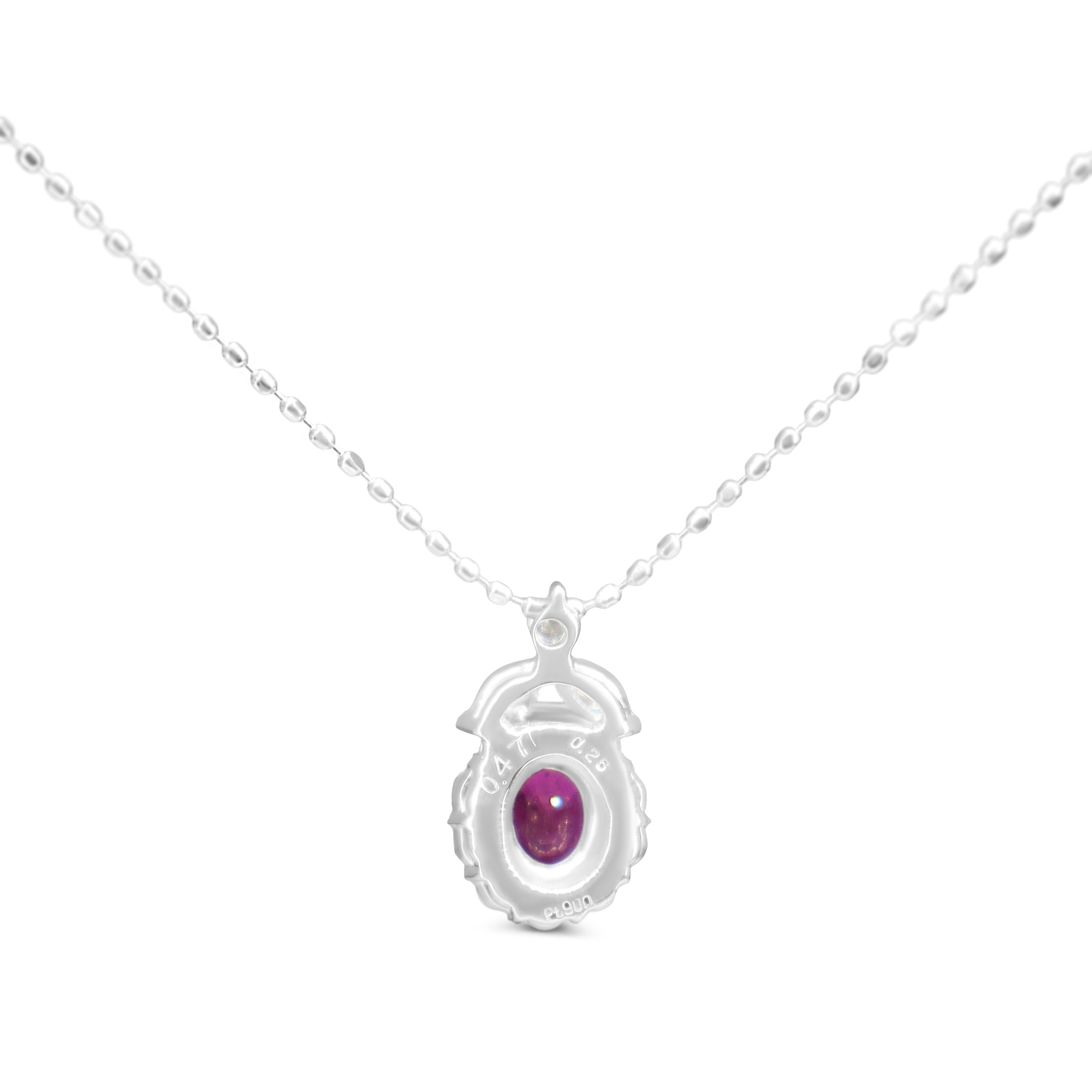 Platinum Ruby and Diamond Halo Necklace