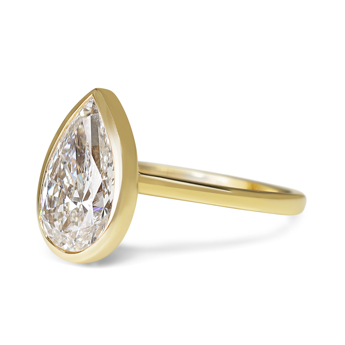 14ct Yellow Gold 3.01ct Lab Grown Bezel Set Pear Diamond Solitaire Ring