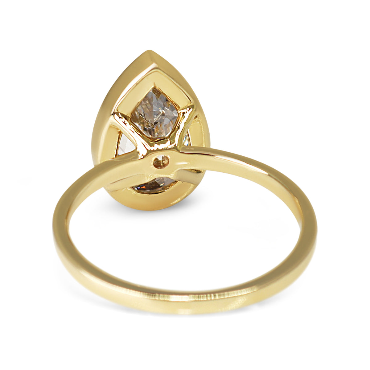 14ct Yellow Gold 3.01ct Lab Grown Bezel Set Pear Diamond Solitaire Ring