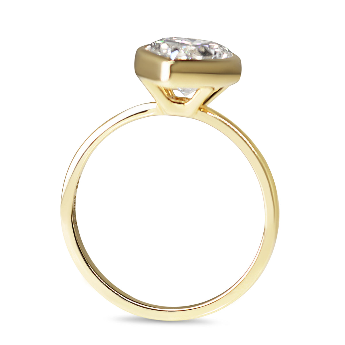 14ct Yellow Gold 3.01ct Lab Grown Bezel Set Pear Diamond Solitaire Ring