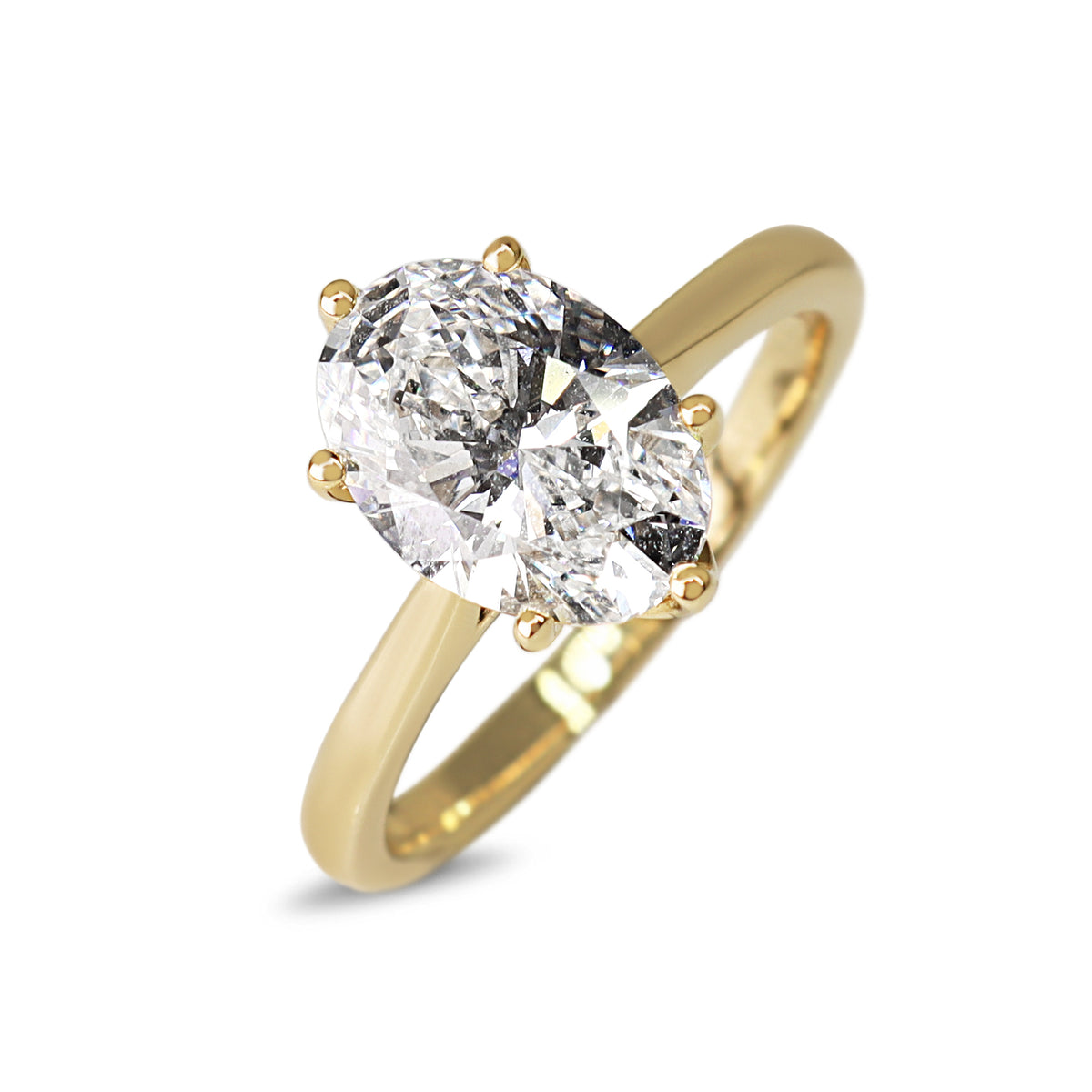 14ct Yellow Gold 2.50ct Lab Grown Oval Diamond 6 Claw Solitaire Ring