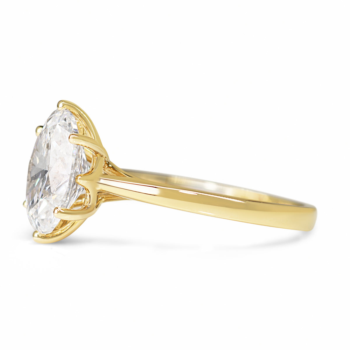 14ct Yellow Gold 2.50ct Lab Grown Oval Diamond 6 Claw Solitaire Ring