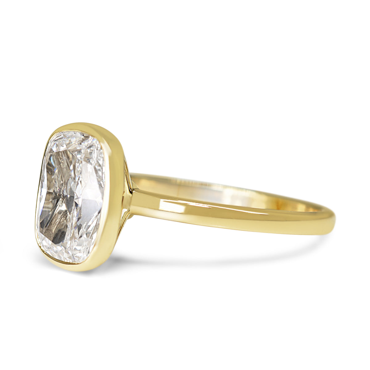 14ct Yellow Gold 3.00ct Lab Grown Cushion Cut Bezel Set Diamond Ring