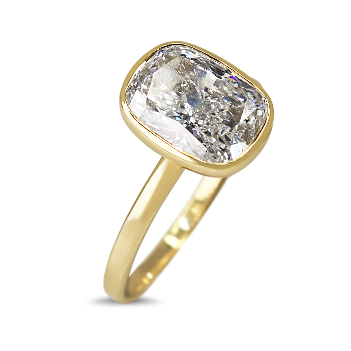 14ct Yellow Gold 3.00ct Lab Grown Cushion Cut Bezel Set Diamond Ring