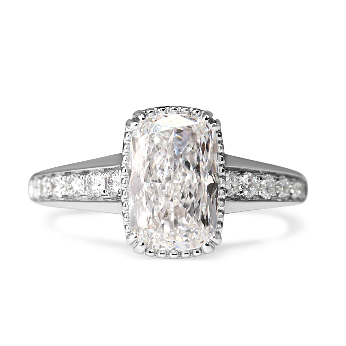 18ct White Gold Lab Grown 2.04ct Cushion and Millgrain Diamond Ring
