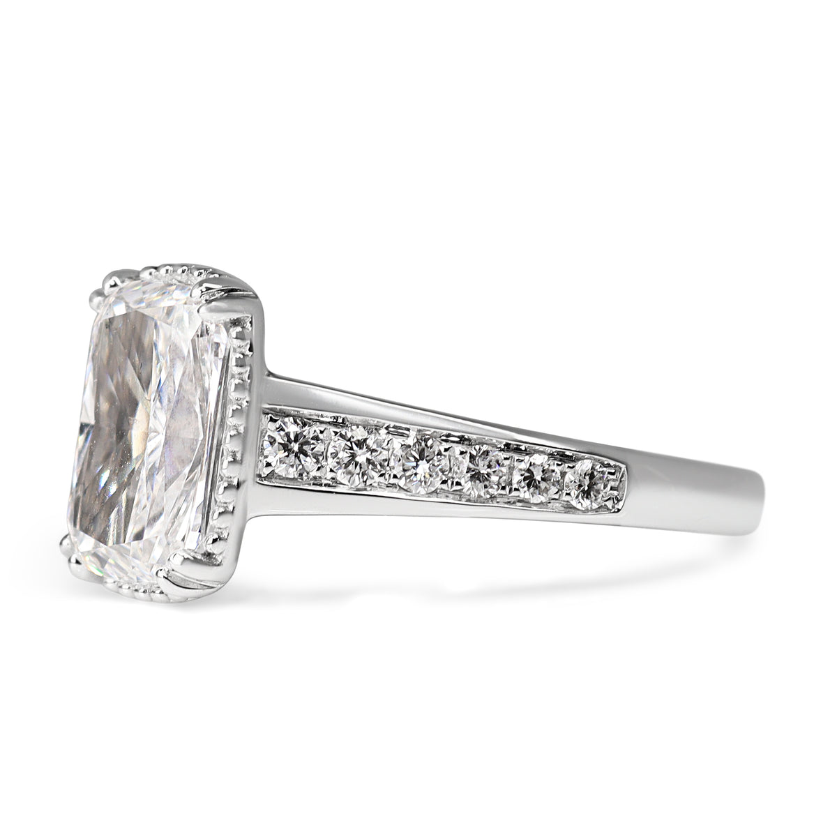 18ct White Gold Lab Grown 2.04ct Cushion and Millgrain Diamond Ring