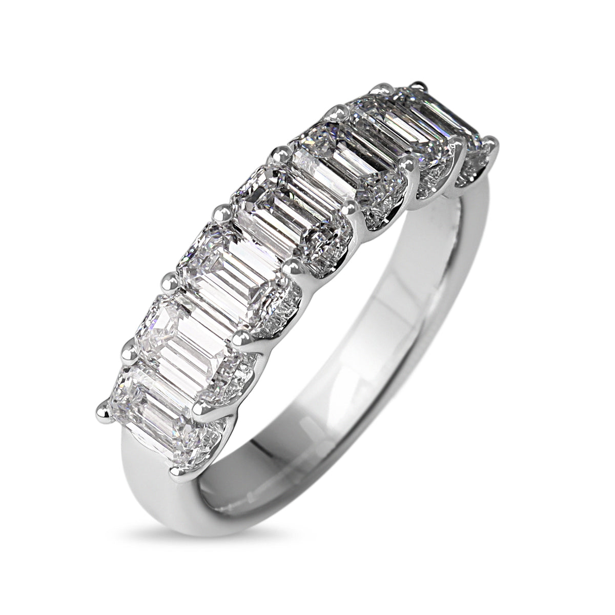 18ct White Gold Lab Grown 2.40ct Emerald Cut 7 Stone Diamond Band Ring