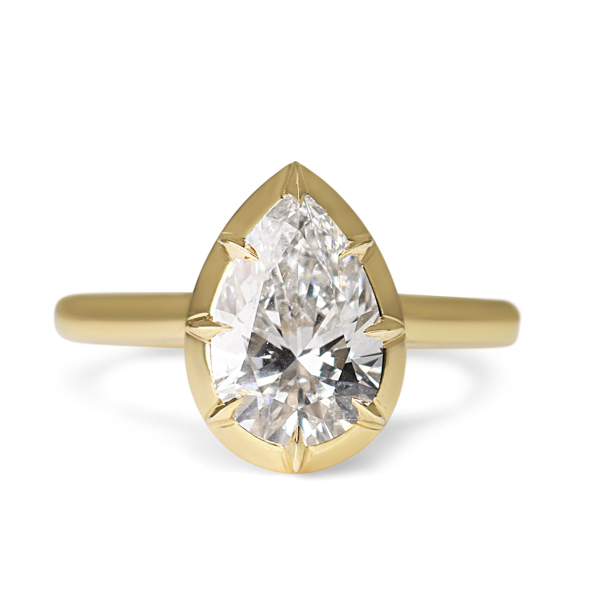 14ct Yellow Gold Georgian Style 2.01ct Lab Grown Pear Diamond Ring