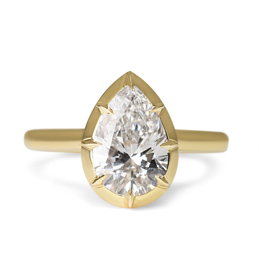 14ct Yellow Gold Georgian Style 2.01ct Lab Grown Pear Diamond Ring