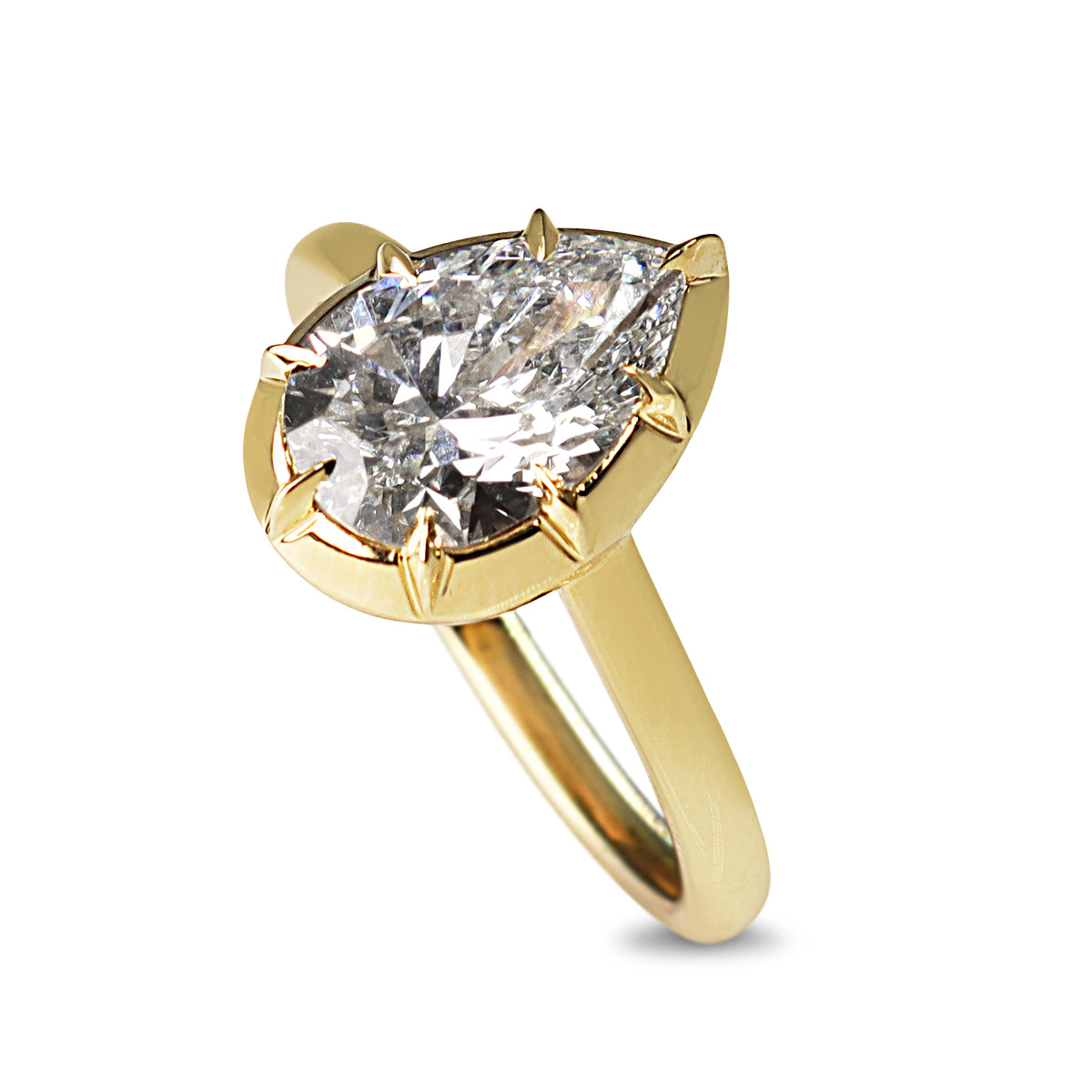 14ct Yellow Gold Georgian Style 2.01ct Lab Grown Pear Diamond Ring