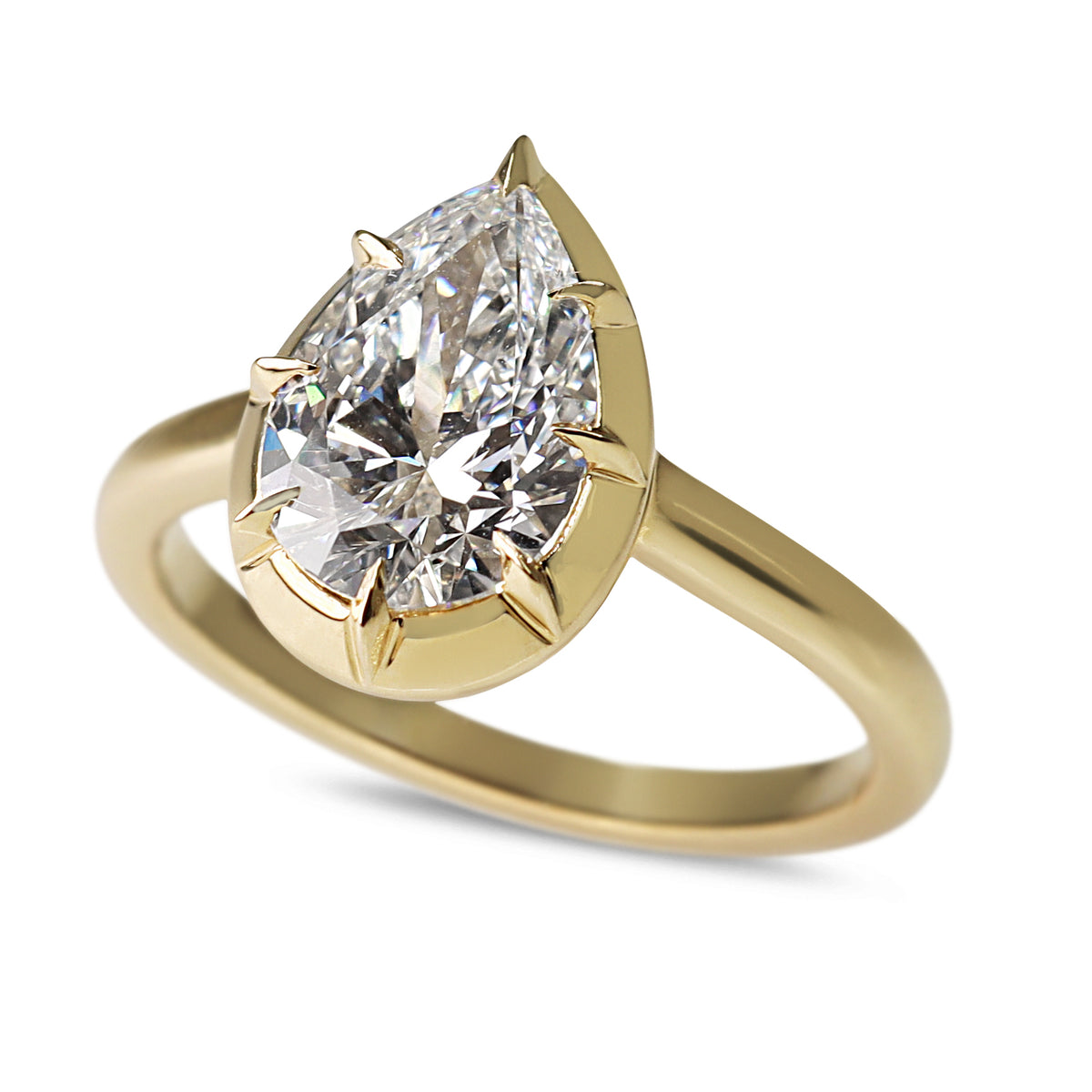 14ct Yellow Gold Georgian Style 2.01ct Lab Grown Pear Diamond Ring