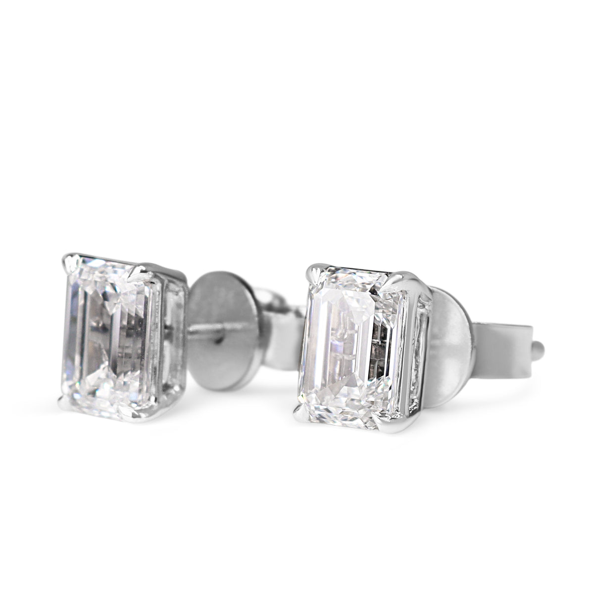 18ct White Gold 2.00ct Emerald Cut Lab Grown Diamond Stud Earrings