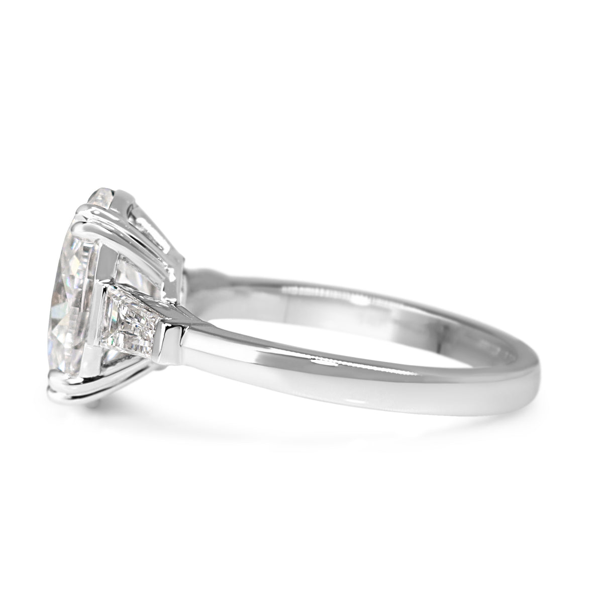 14ct White Gold 3.01ct Lab Grown Oval Diamond and Tapered Baguette 3 Stone Ring