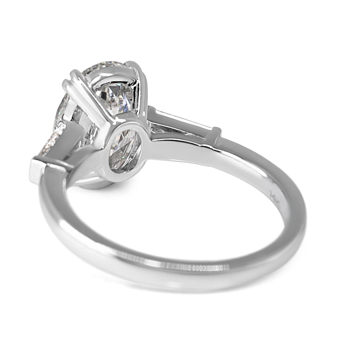 14ct White Gold 3.01ct Lab Grown Oval Diamond and Tapered Baguette 3 Stone Ring