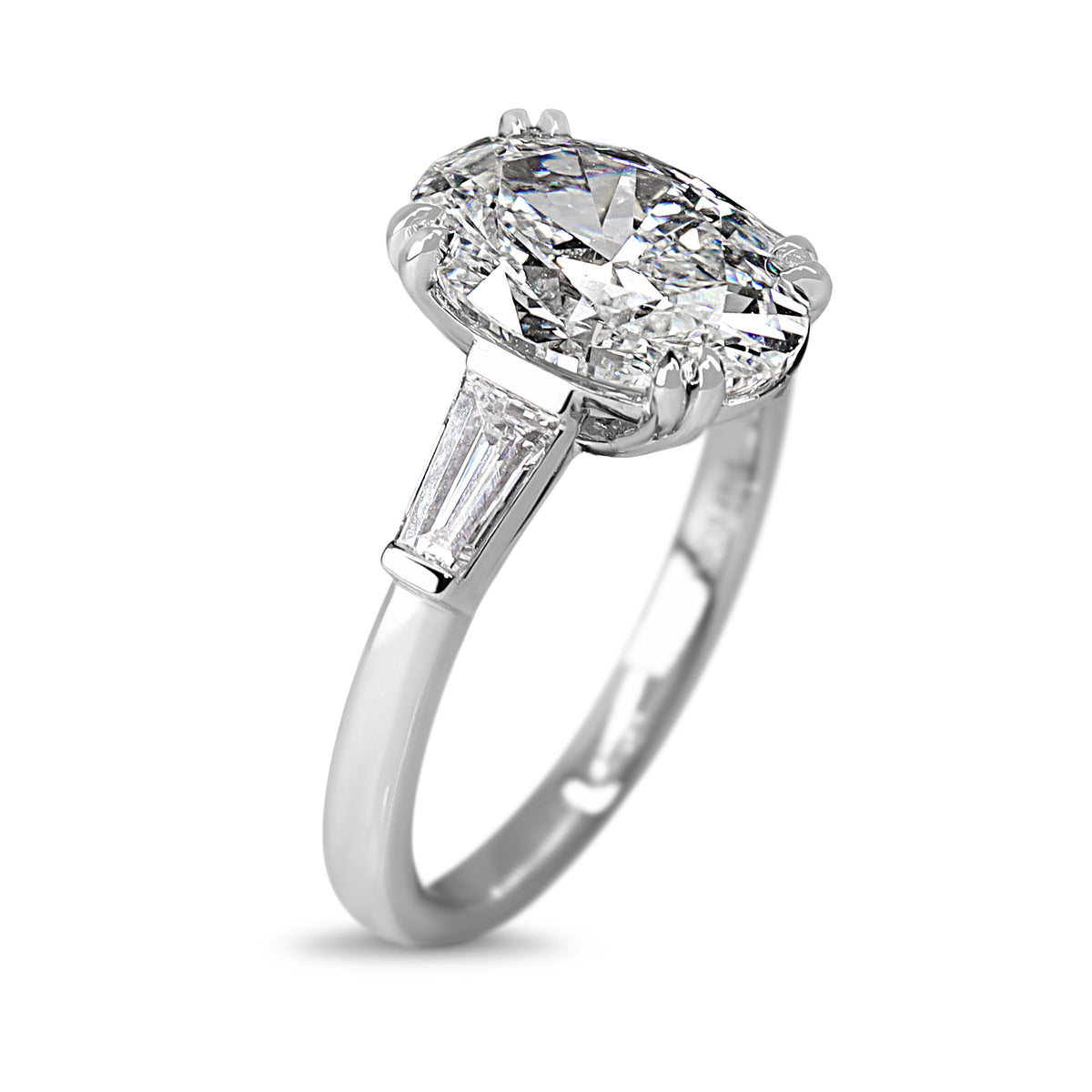 14ct White Gold 3.01ct Lab Grown Oval Diamond and Tapered Baguette 3 Stone Ring