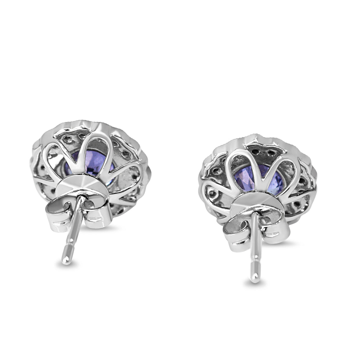 9ct White Gold Tanzanite and Diamond Daisy Style Halo Stud Earrings