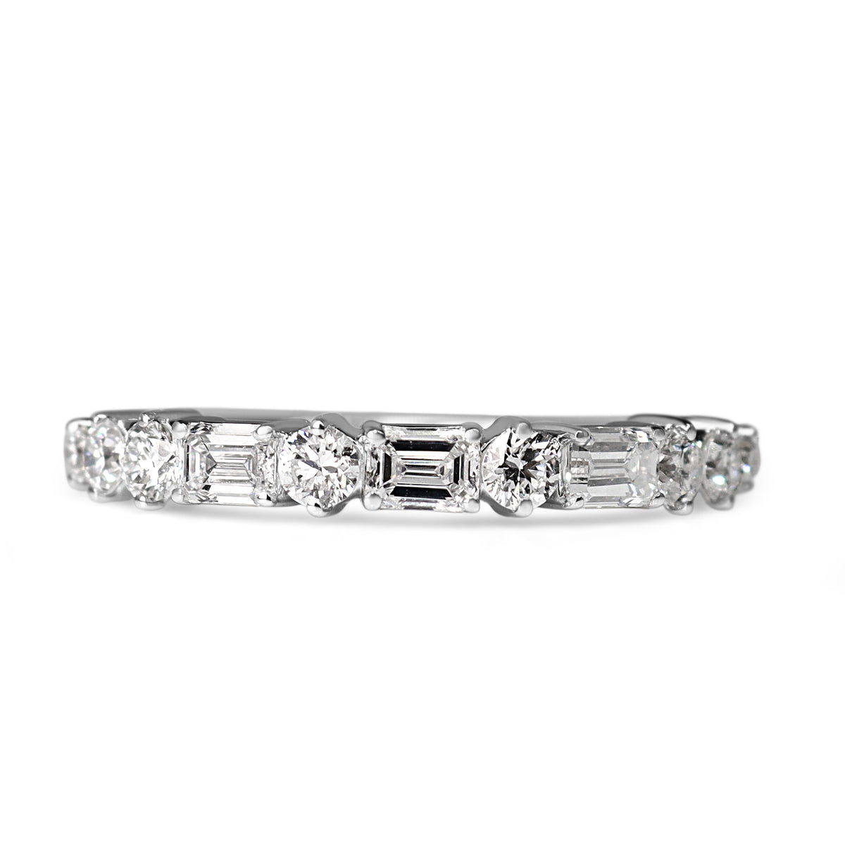 14ct White Gold Lab Grown Baguette and Brilliant Cut Diamond Band Ring