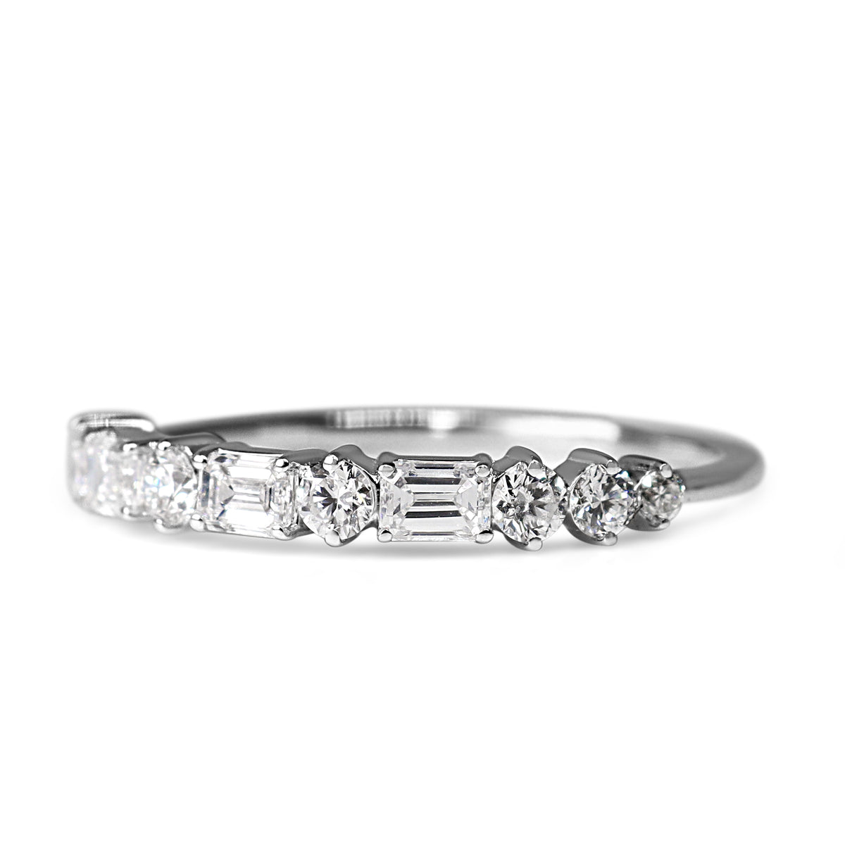 14ct White Gold Lab Grown Baguette and Brilliant Cut Diamond Band Ring